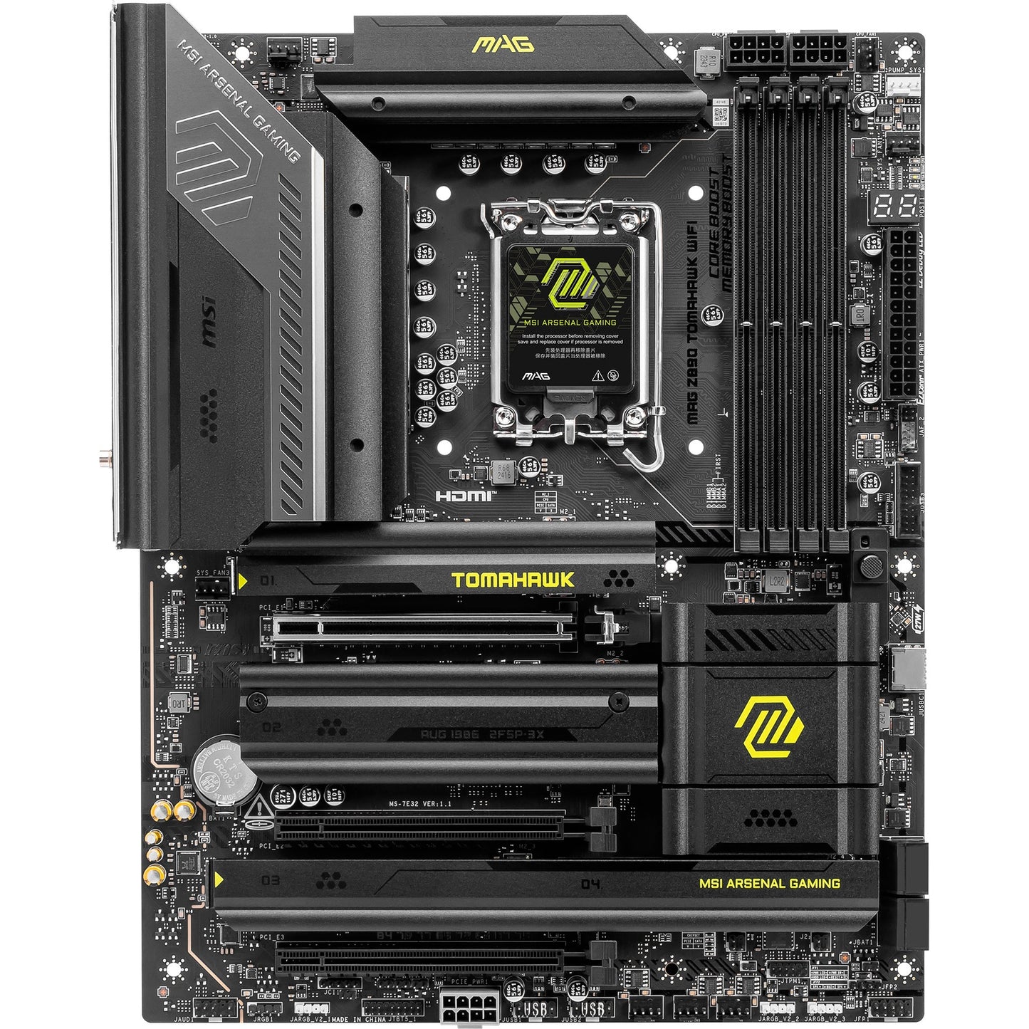 MSI mag z890 tomahawk wifi socket 1851 moederbord (zwart geel, raid, 5gb-lan, wi-fi 7, bt, sound, atx)