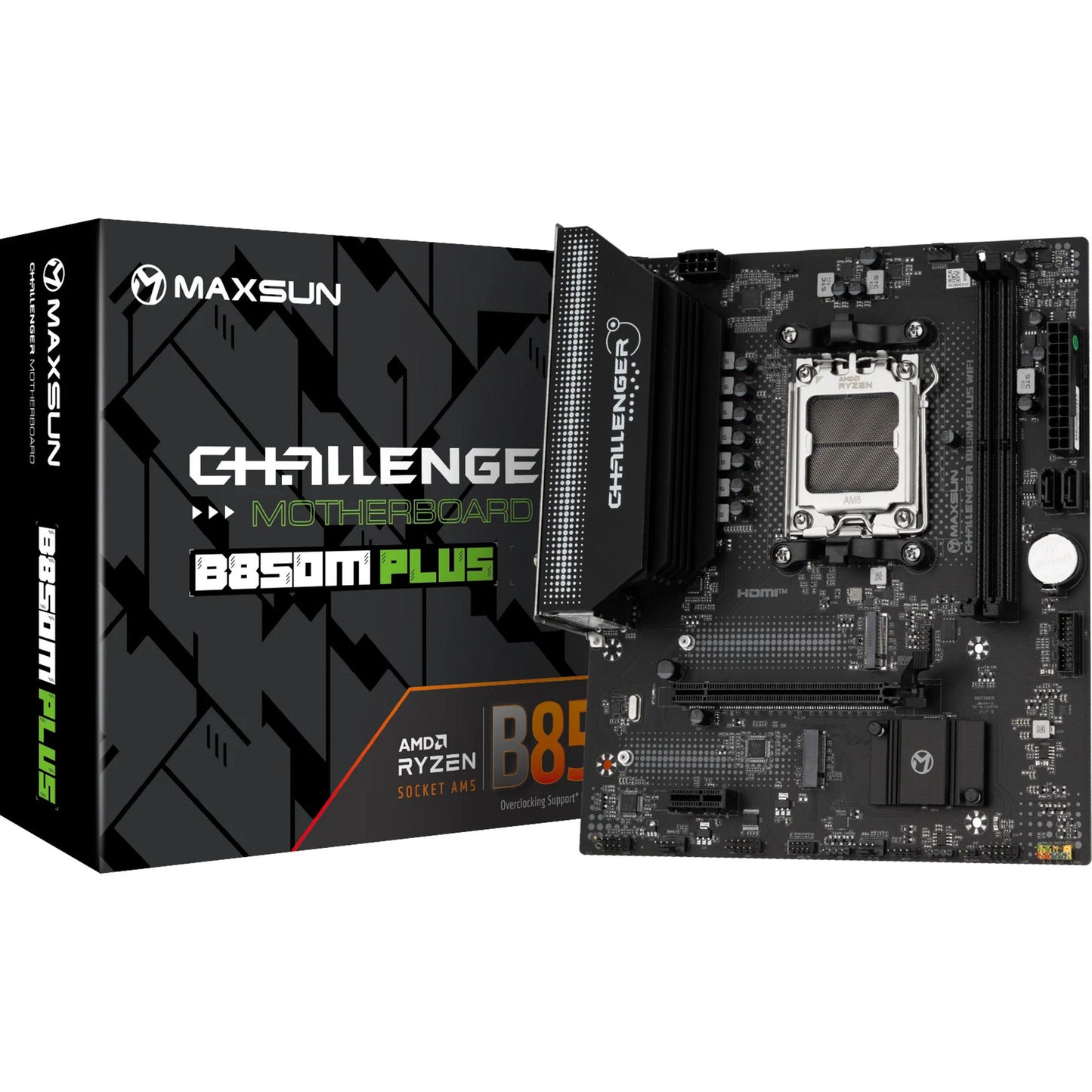 MAXSUN ms-challenger b850m plus wifi socket am5 moederbord (zwart, raid, gb-lan, wlan, bt, sound, µatx)