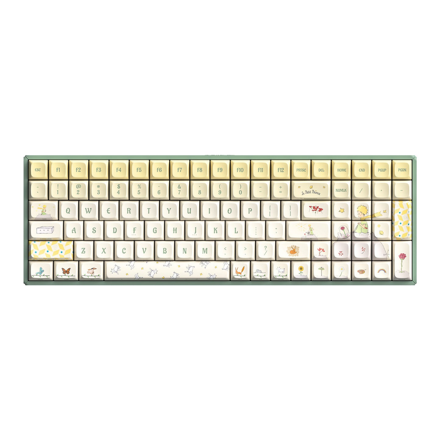 Iqunix F97 Floral Date RGB mechanisch gaming toetsenbord (Groen, US lay-out (QWERTY), Gateron Red, 96%, RGB leds, Hot-swappable, PBT, 2.4GHz | Bluetooth 5.1 | USB-C)