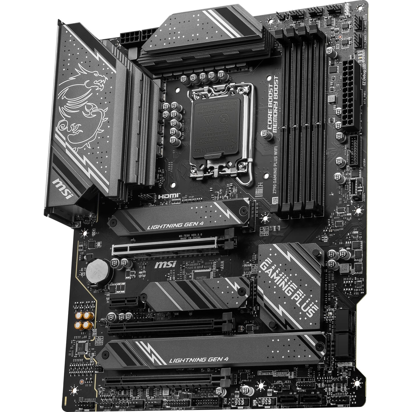 MSI z790 gaming plus wifi socket 1700 moederbord (grijs zwart, raid, 2.5 gb-lan, wi-fi 6e, bt, sound, atx)