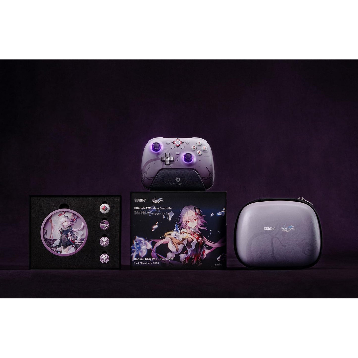 8BitDo ultimate 2 wireless controller - honkai: star rail - evernight (donkerpaars, 2.4 ghz bluetooth, usb, pc)