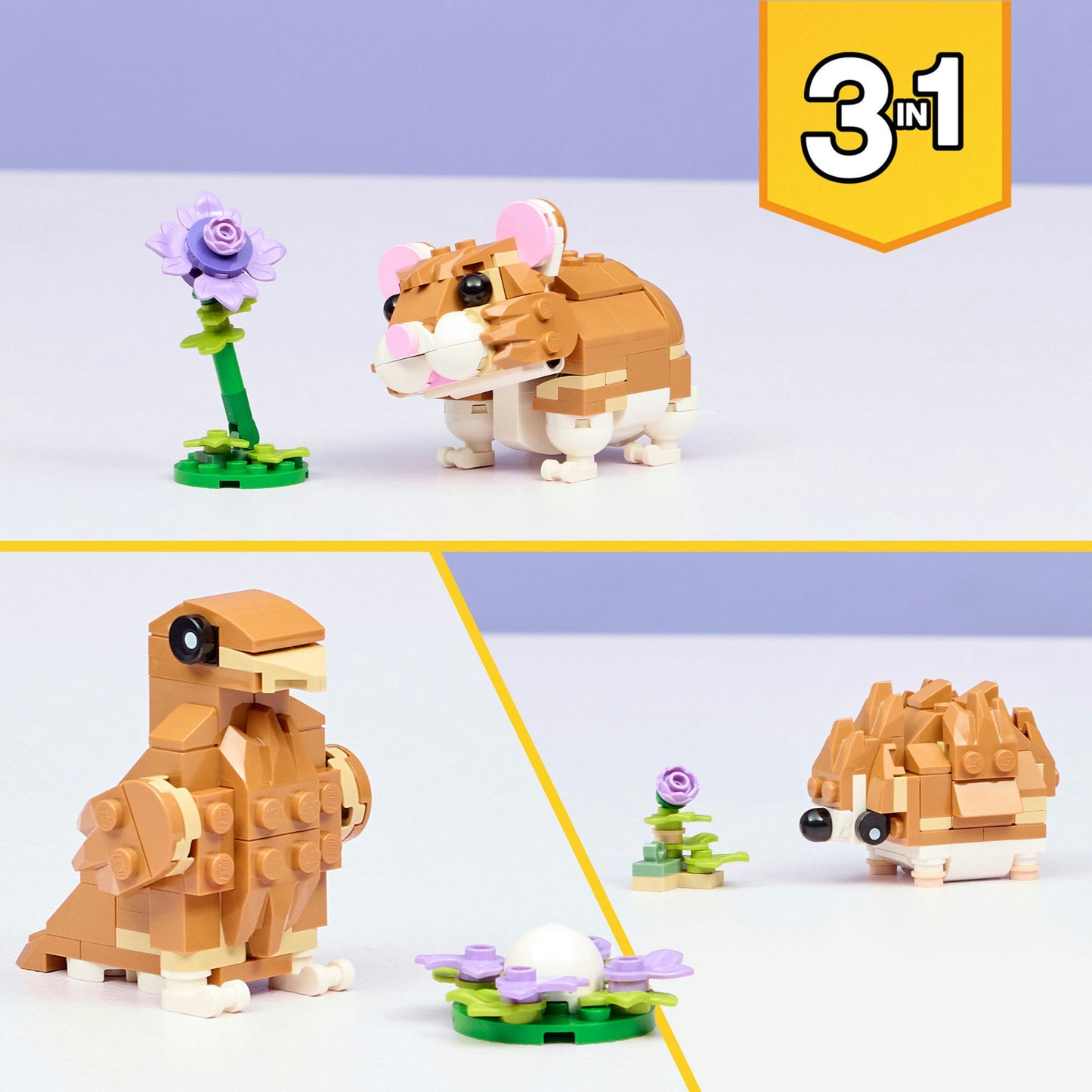 LEGO creator 3-in-1 - schattige hamster met bloem constructiespeelgoed (31376)