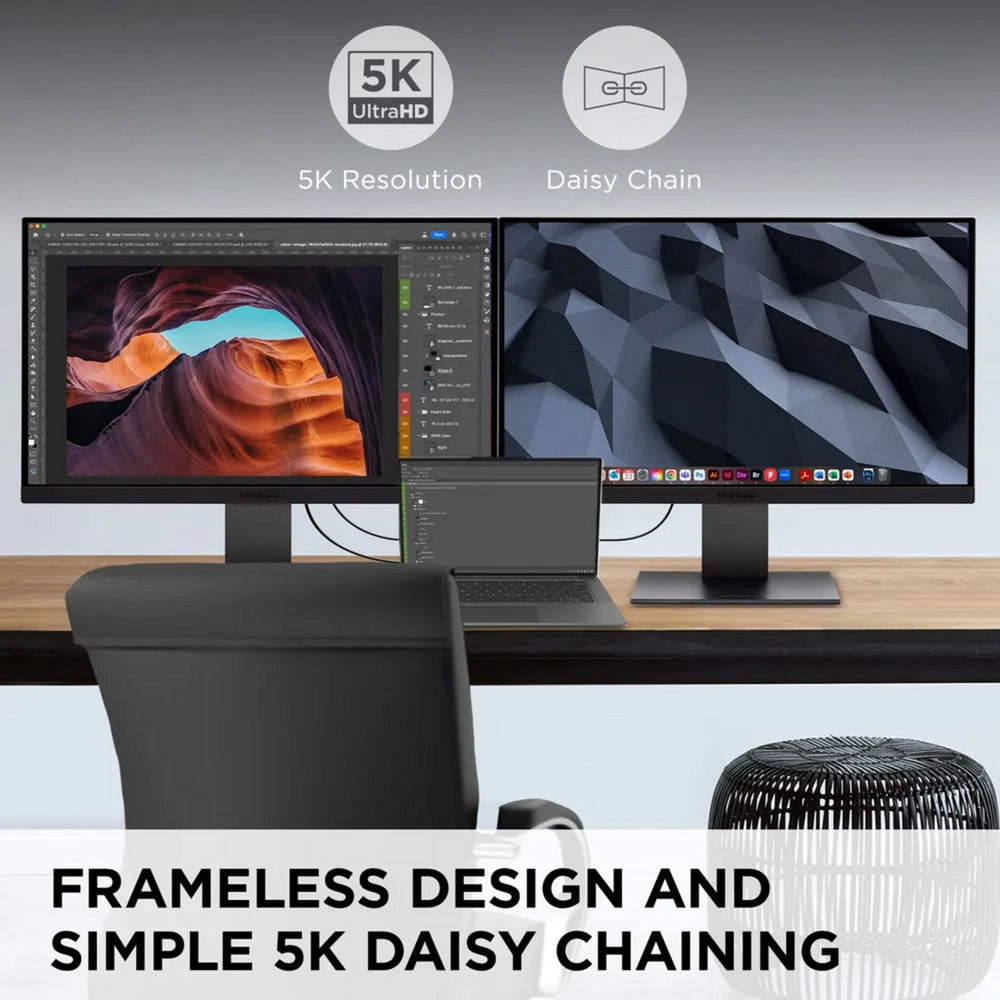 ViewSonic vp2788-5k mac-compatible 27 4k uhd monitor (zwart, 2x thunderbolt 4, 1x hdmi, 1x displayport, usb-a, usb-c)