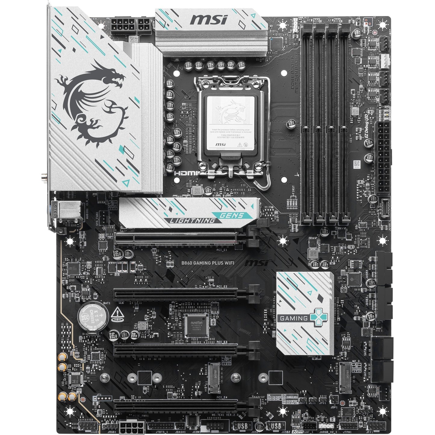 MSI b860 gaming plus wifi socket 1851 moederbord (raid, 5gb-lan, wi-fi 7, bt, sound, atx)