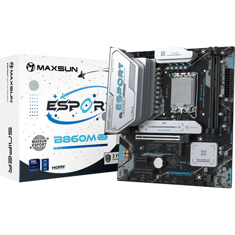 MAXSUN ms-esport b860m sniper wifi socket 1851 moederbord (zwart, raid, 2.5 gb-lan, wlan, bt, sound, µatx)