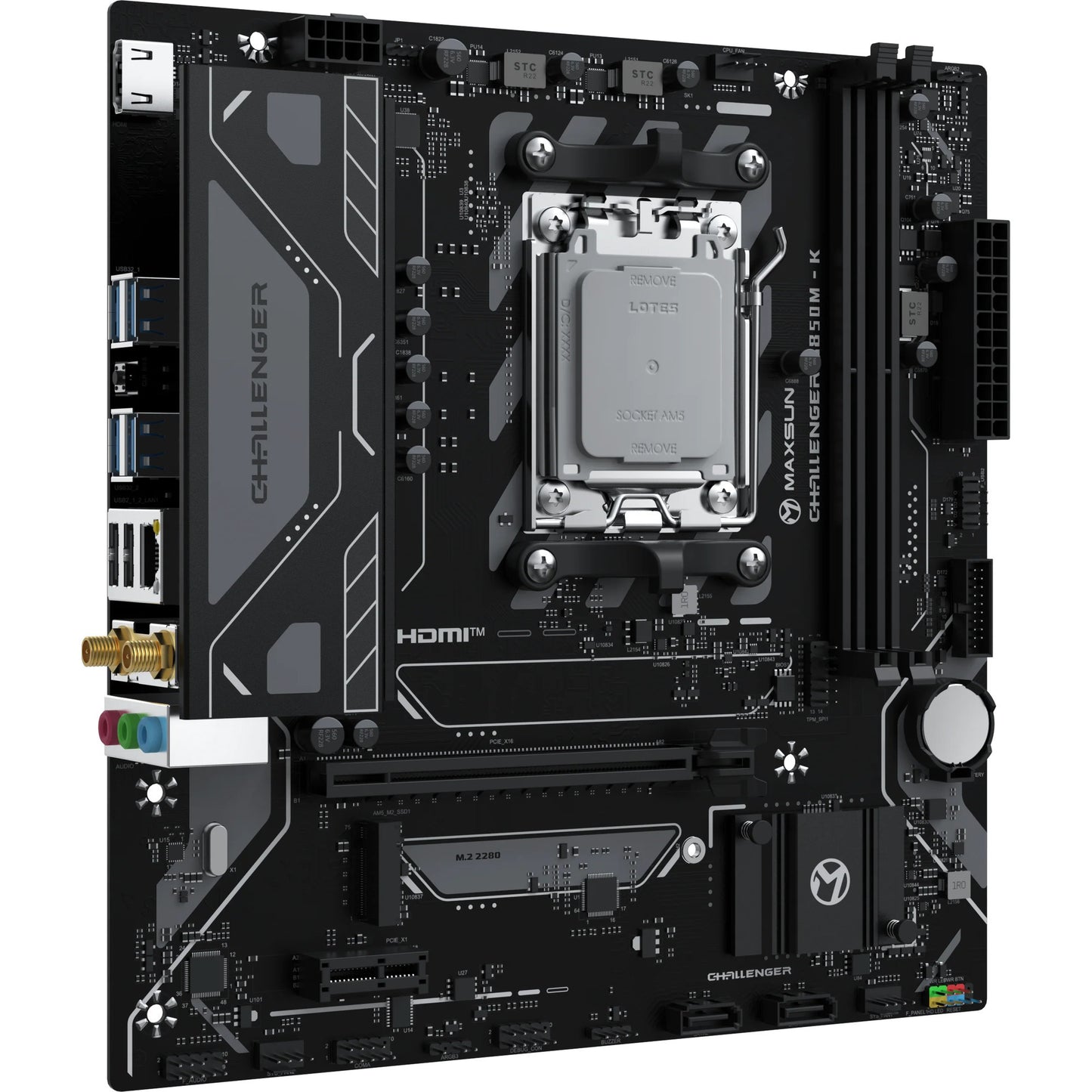 MAXSUN ms-challenger b850m-k wifi socket am5 moederbord (zwart, raid, gb-lan, wlan, bt, sound, µatx)