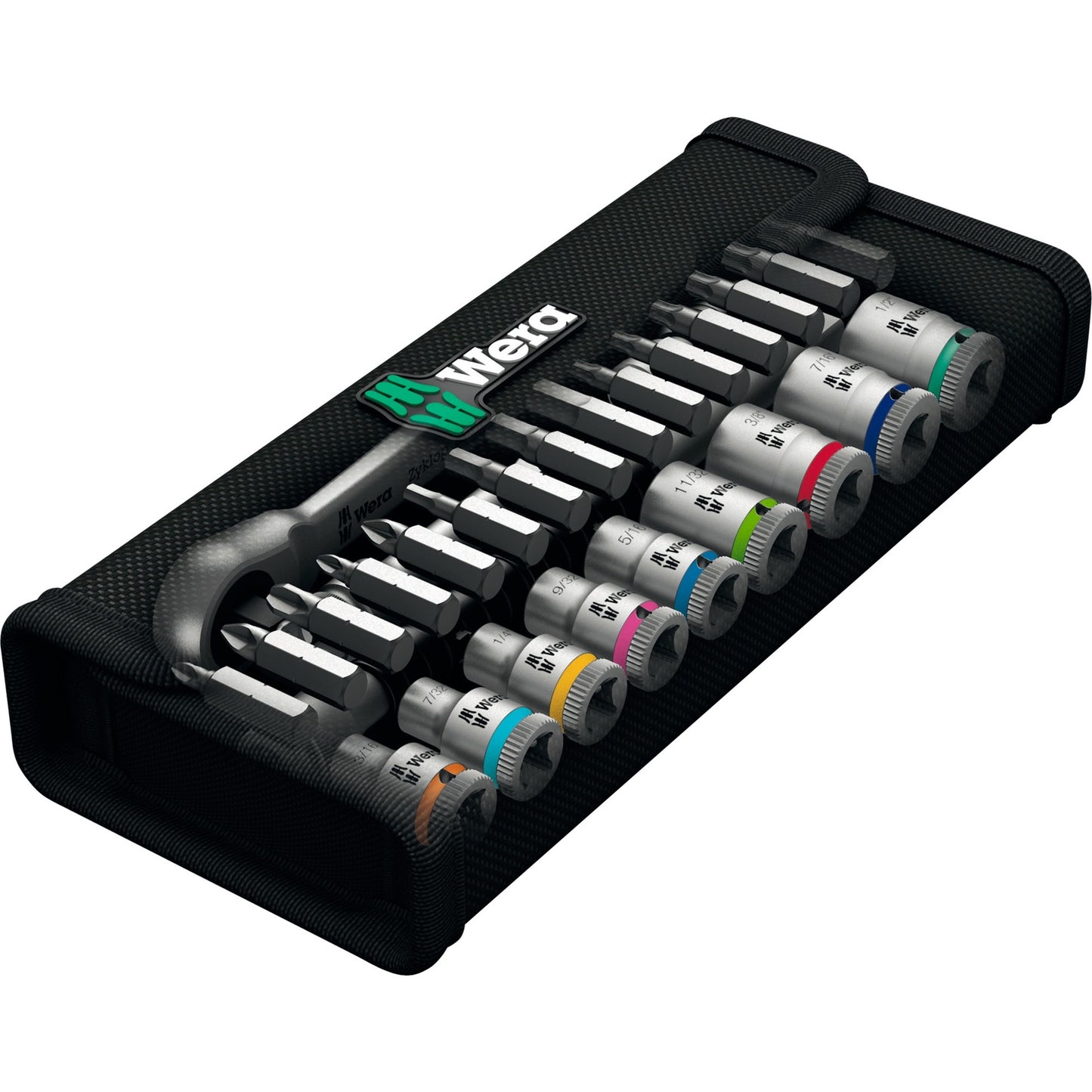 Wera 8100 sa 10 zyklop metalen ratelset, 1 4 gereedschapsset (zwart groen, 28-delige, volledig metalen ratel met vierkantaandrijving)