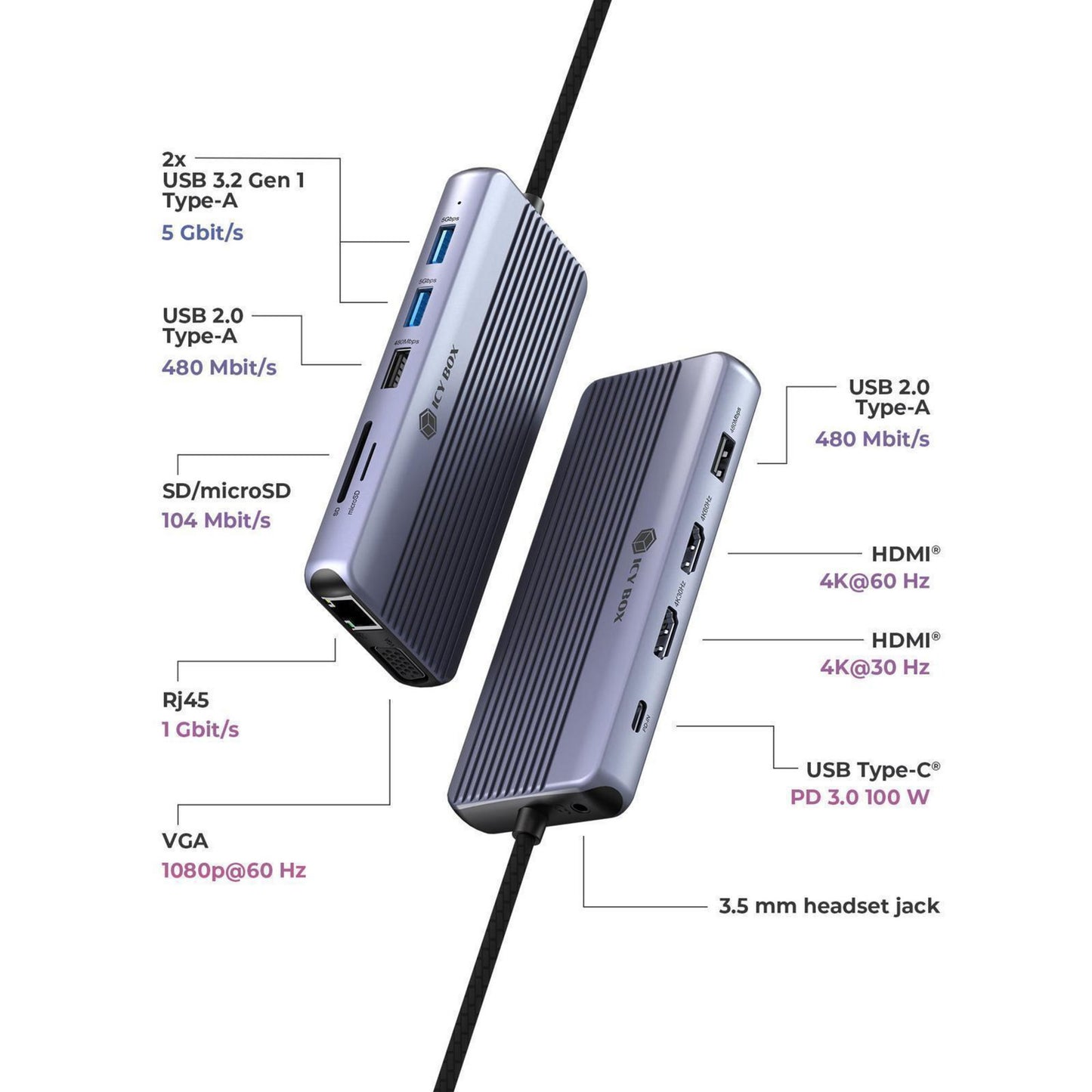 ICY BOX ib-dk4062-cpd 12-in-1 dockingstation (aluminium)