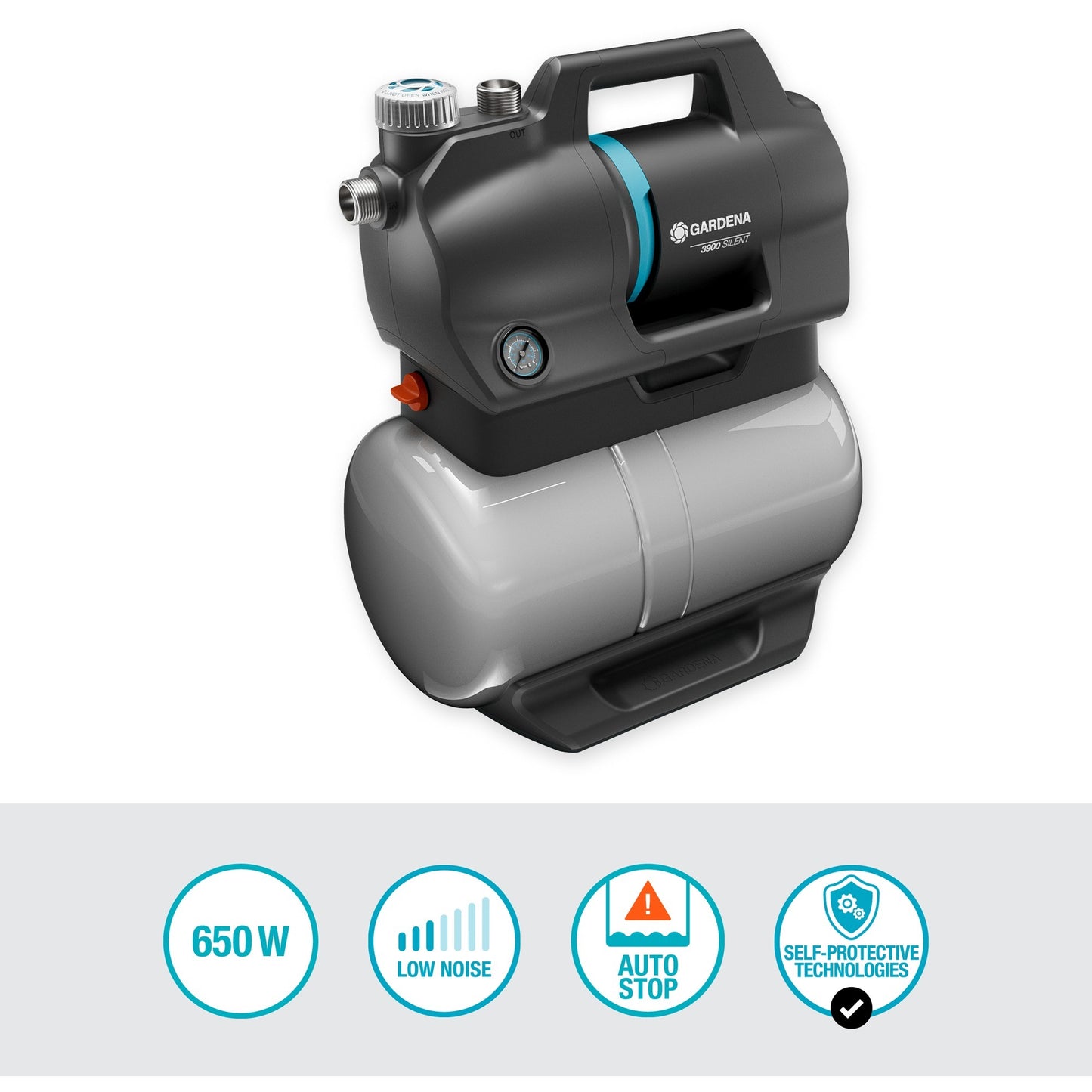 GARDENA hydrofoorpomp 3900 silent (grijs turquoise, 09066-20, 650 w, 4,3 bar)