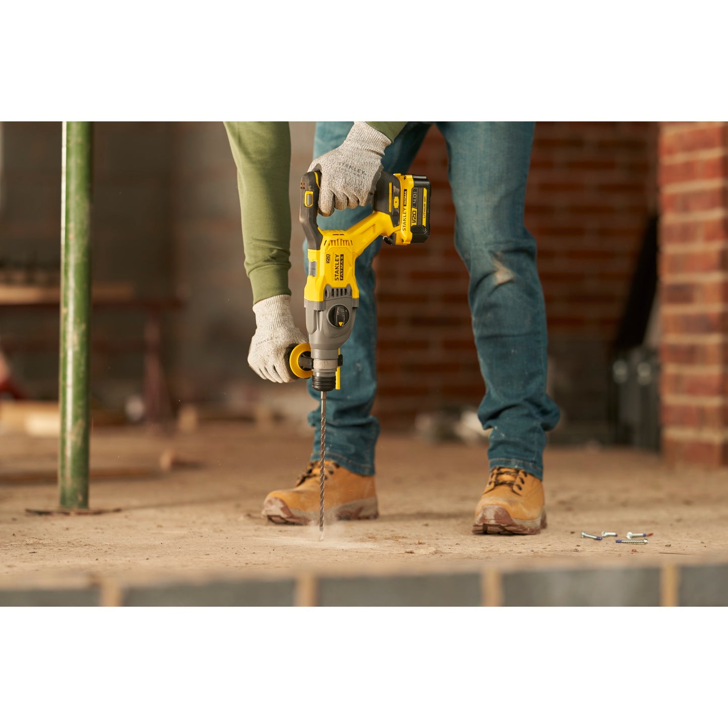 Stanley fatmax v20 18v borstelloze accu hamerboorcombokit boorhamer (geel zwart, sds+, 2 accu's en lader inbegrepen, met koffer)