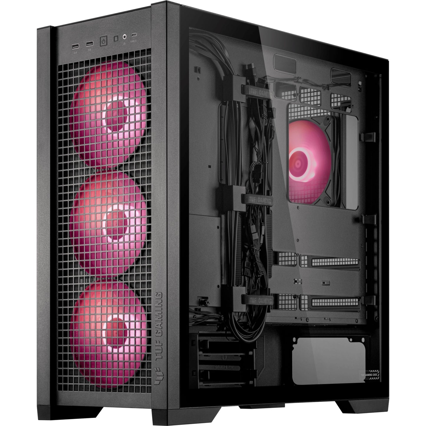 ASUS tuf gaming gt302 argb midi tower behuizing (zwart | 2x usb-a | 1x usb-c | rgb | tempered glass)