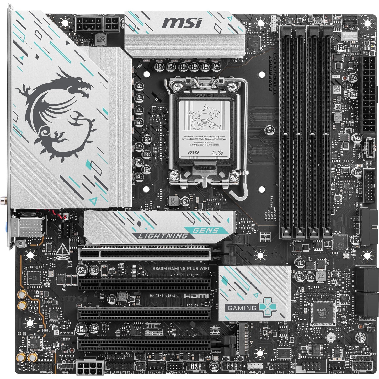 MSI b860m gaming plus wifi socket 1851 moederbord (raid, 5gb-lan, wi-fi 7, bt, sound, µatx)