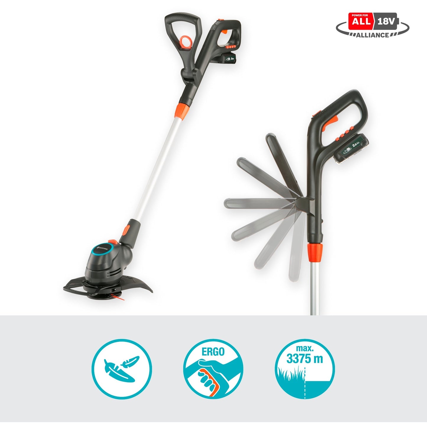 GARDENA comfortcut 23 18v p4a set grastrimmer (grijs oranje, 14701-20, accu inbegrepen)