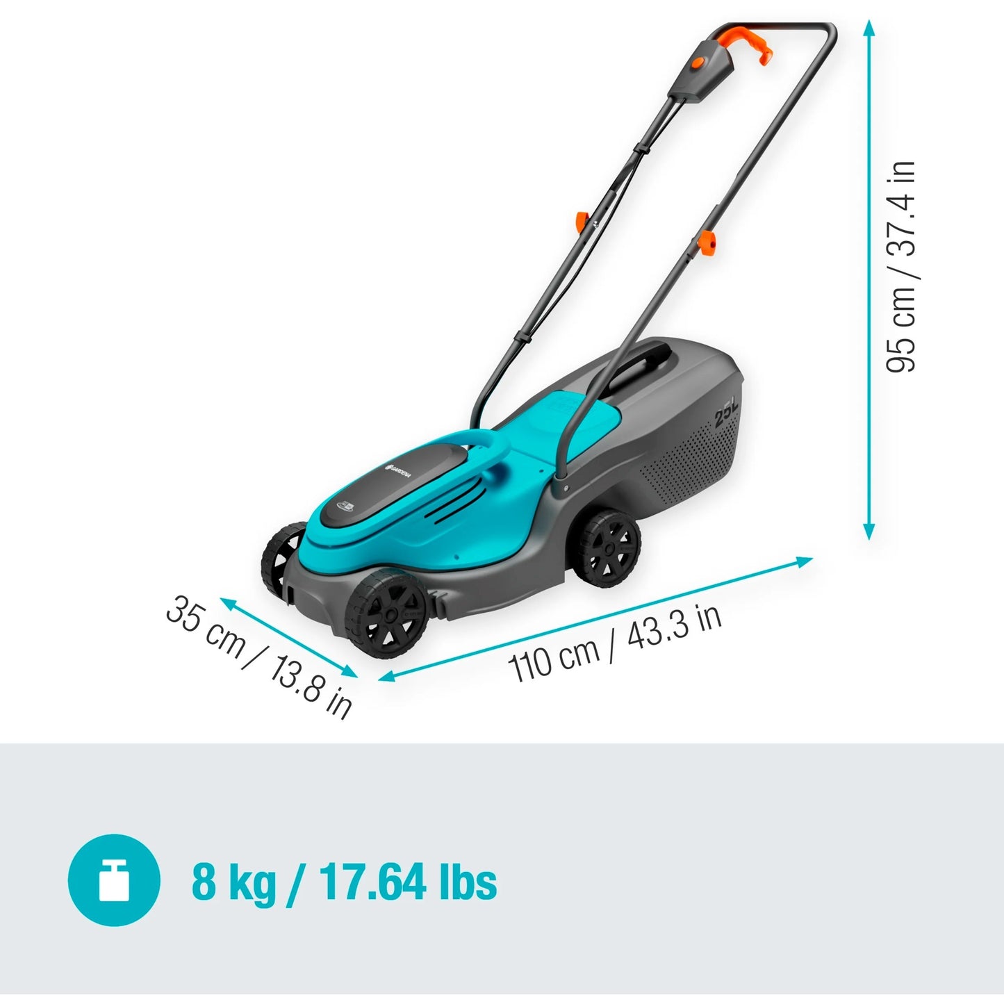 GARDENA accugrasmaaier powermax 30 18v p4a solo (zwart turquoise, accu en oplader niet inbegrepen, power for all alliance)
