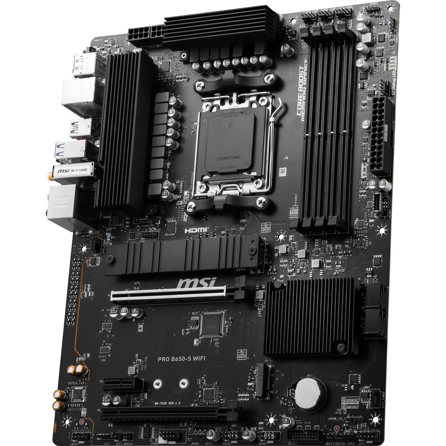 MSI pro b650-s wifi socket am5 moederbord (zwart, raid, 2.5 gbe-lan, wi-fi 6e, bt, sound, atx)