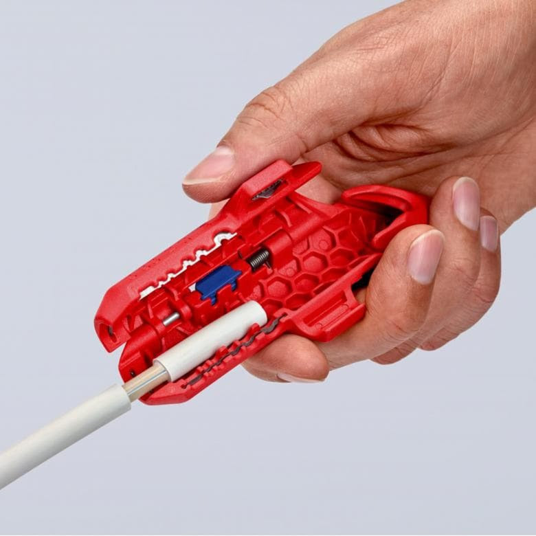 KNIPEX ergostrip universeel ontmantelingsgereedschap 16 95 02 sb kabelstrip- ontmantelingsgereedschap (rood blauw, links-handig)