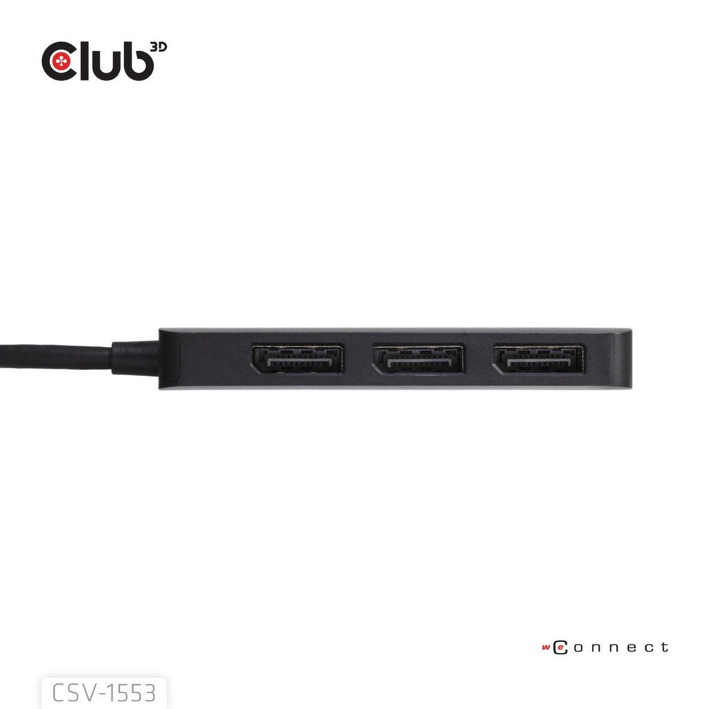 Club 3D usb-c naar triple displayport mst hub (zwart, 4k60hz)
