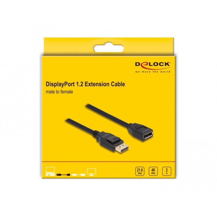 DeLOCK displayport 1.2 verlengkabel (zwart, 2 meter, 4k 60 hz)