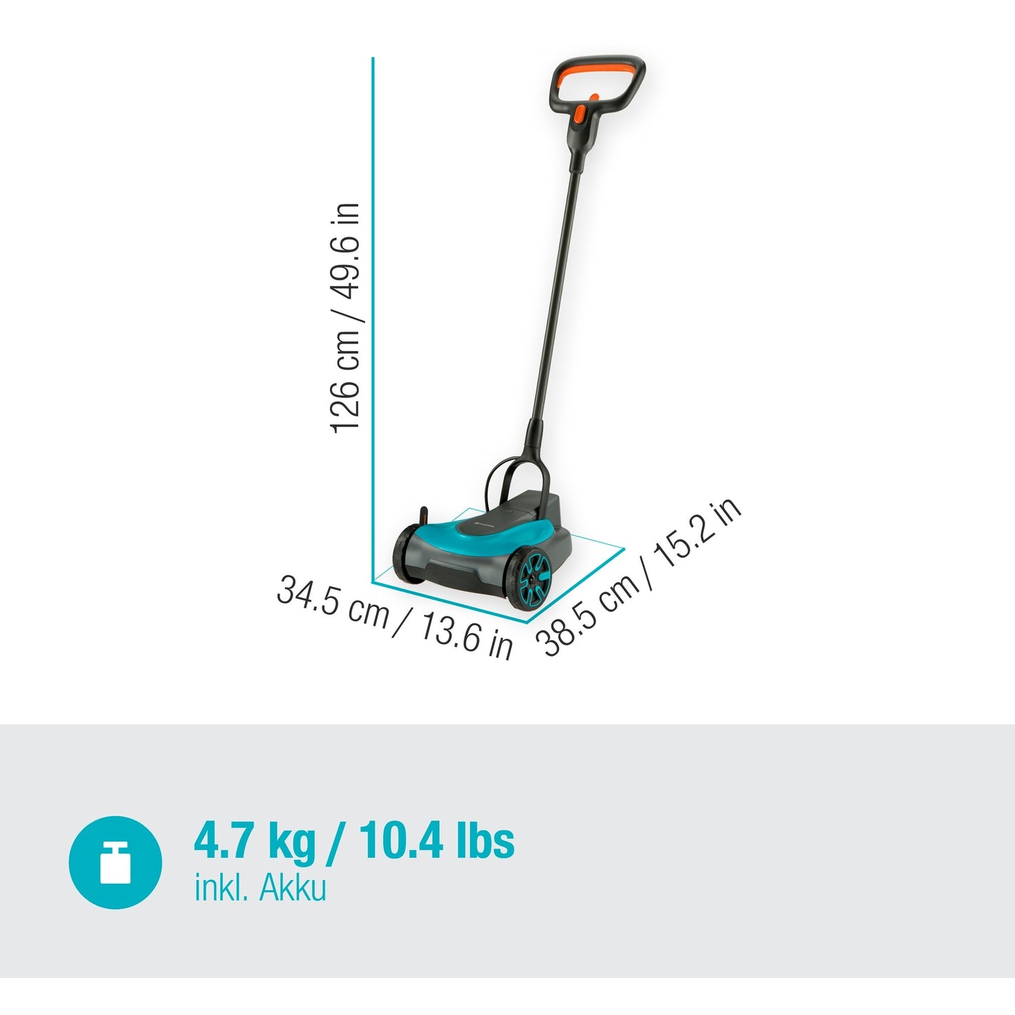 GARDENA handymower 22 18v p4a set grasmaaier (grijs turquoise, 14620-20, accu inbegrepen)