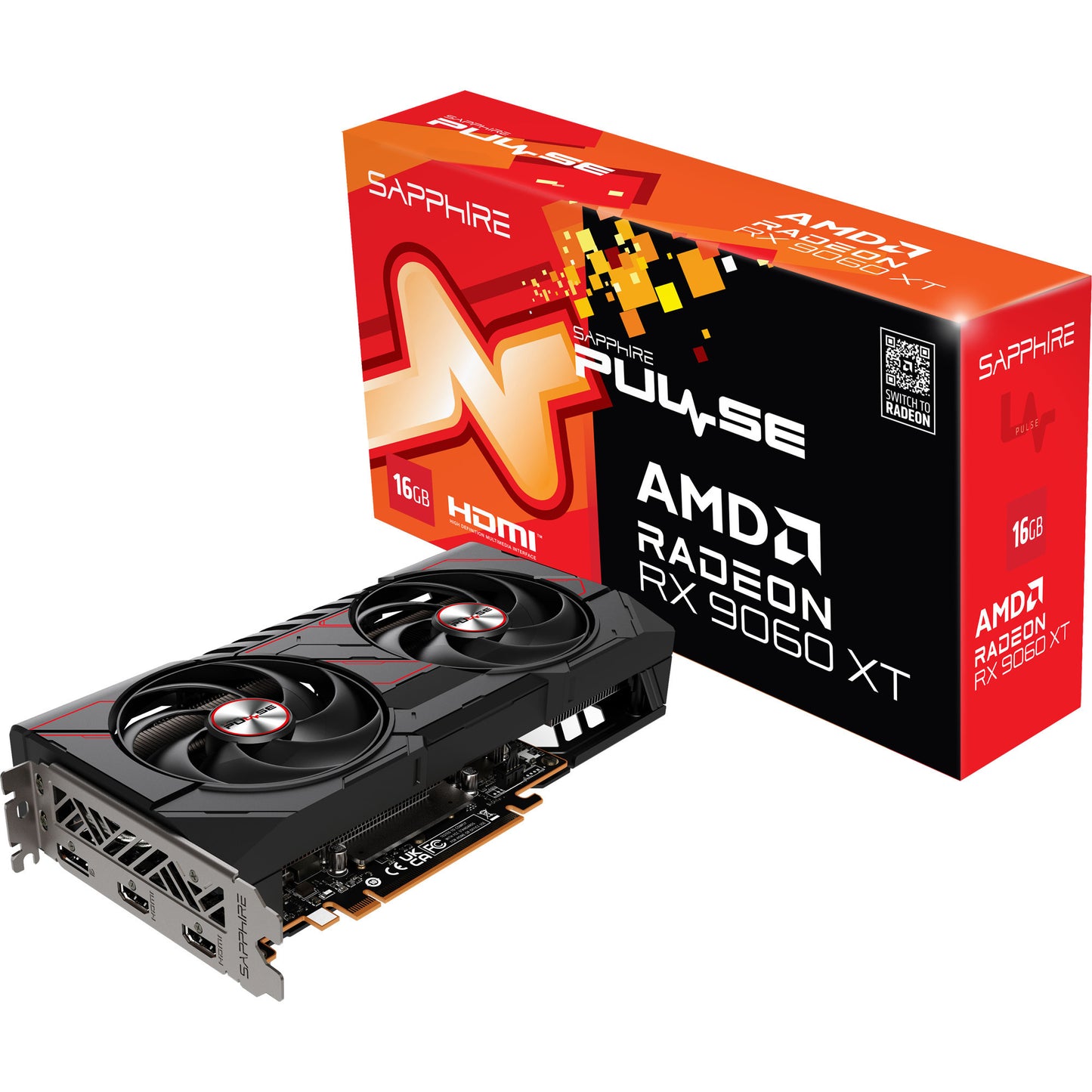 SAPPHIRE radeon rx 9060 xt pulse 16gb oc grafische kaart (1x displayport, 2x hdmi)