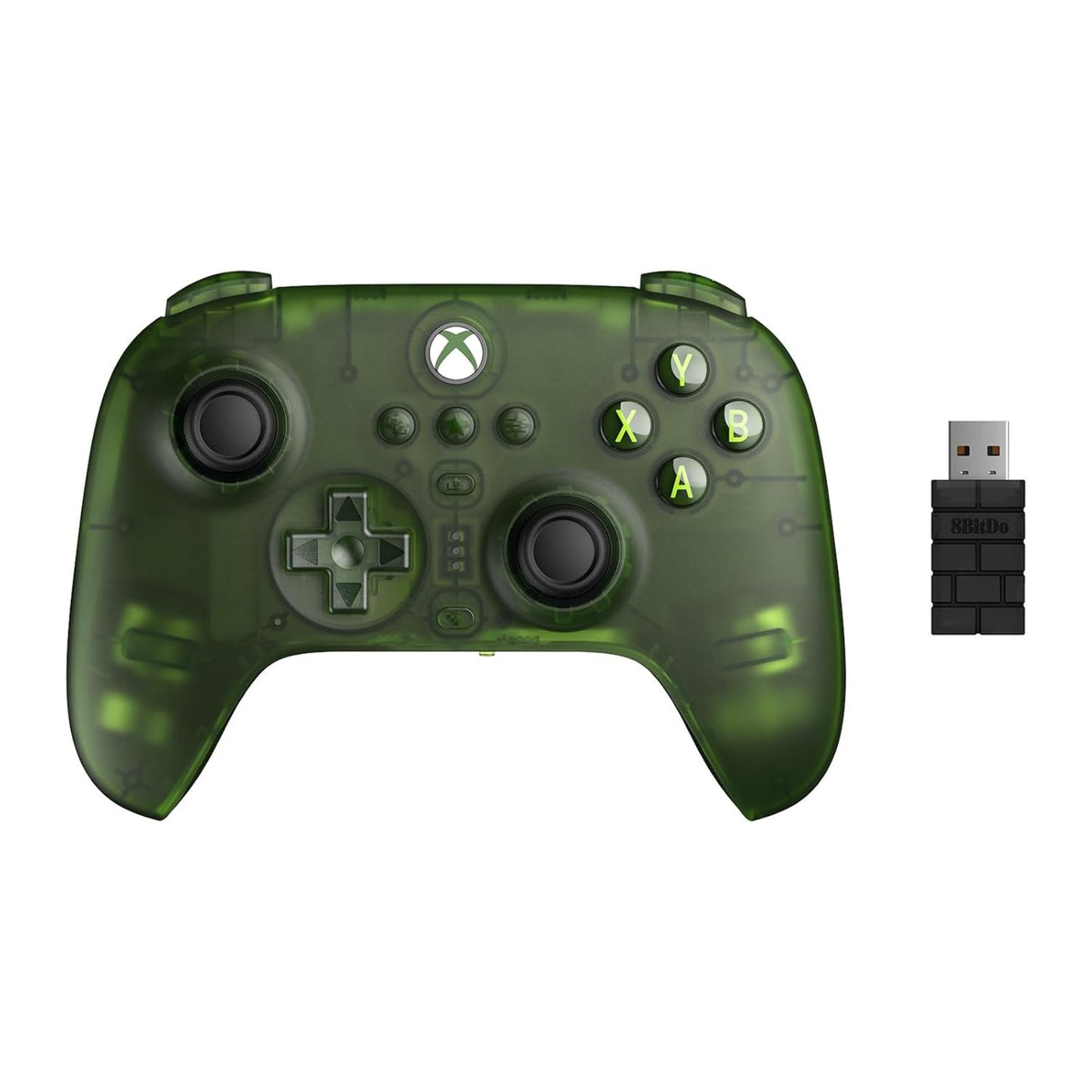 8BitDo ultimate 3-mode controller voor xbox (groen transparant, xbox series x|s, xbox one, pc, bluetooth usb-c 2.4 ghz )