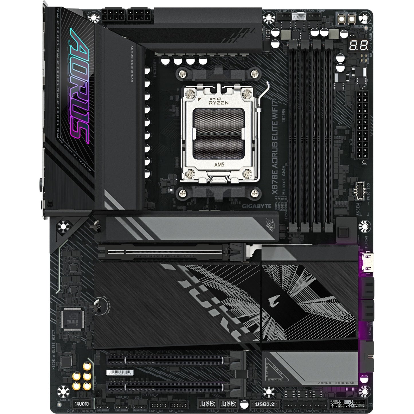 GIGABYTE x870e aorus elite wifi7 socket am5 moederbord (zwart, raid, 2.5gb-lan, wi-fi 7, bt, sound, atx)