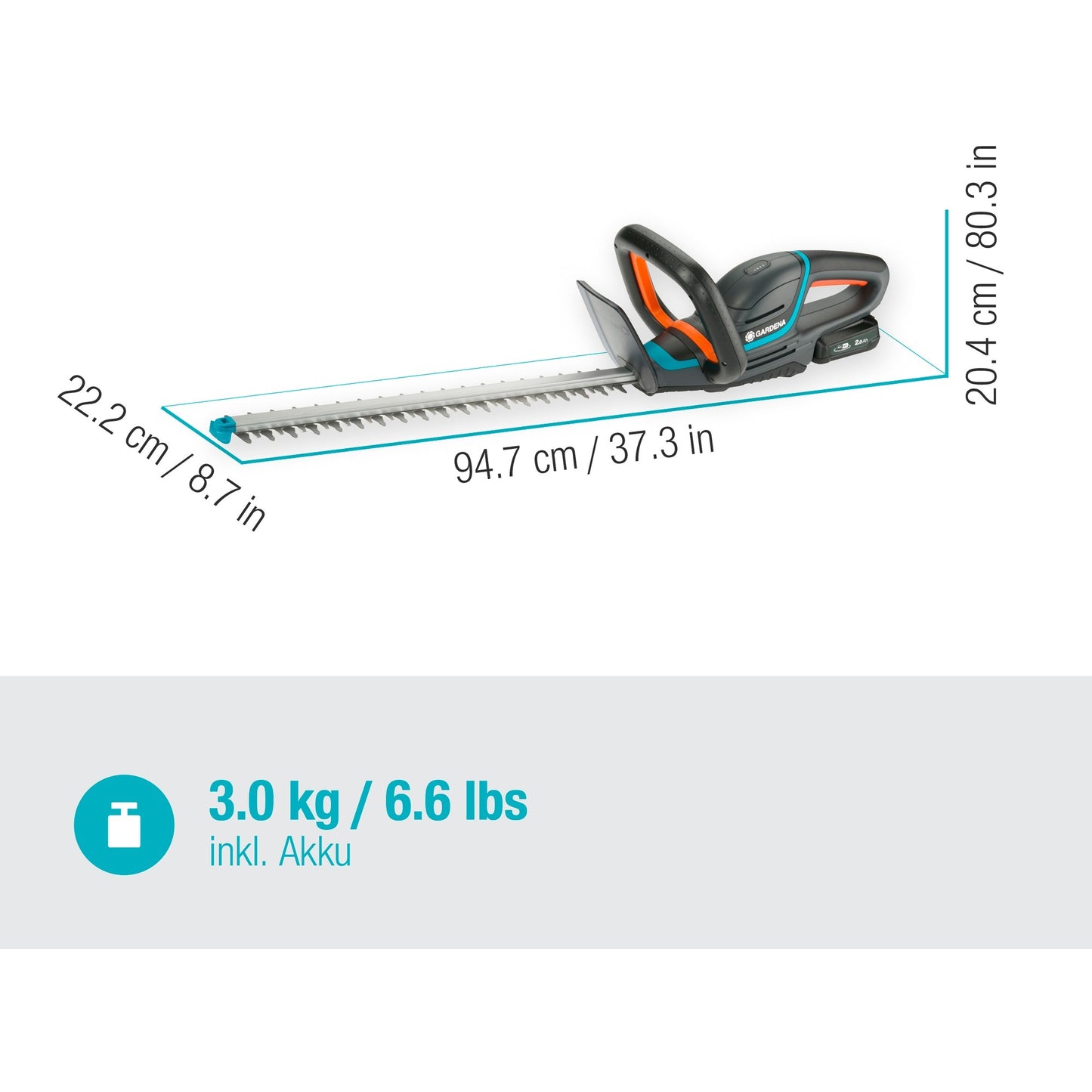 GARDENA accu heggenschaar comfortcut 50 18v p4a set (grijs turquoise, 14730-20, accu inbegrepen)