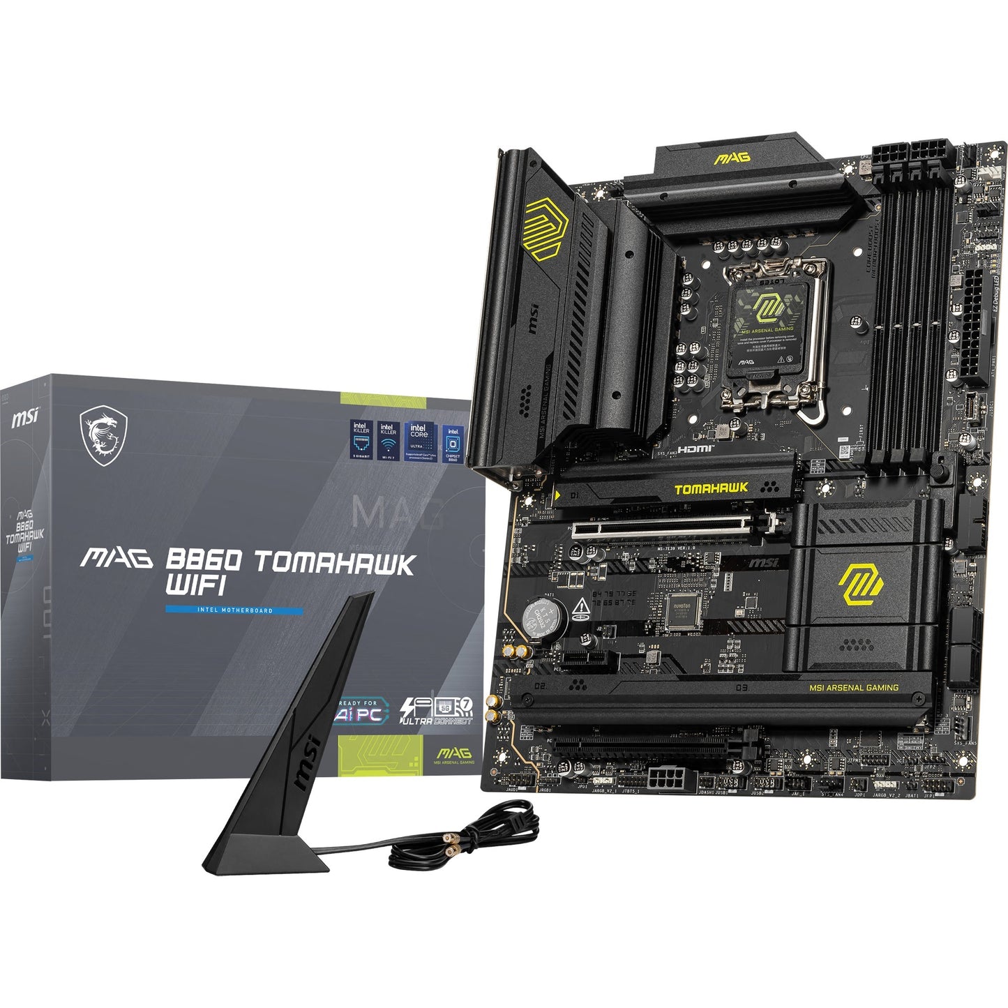 MSI mag b860 tomahawk wifi socket 1851 moederbord (raid, 5gb-lan, wi-fi 7, bt, sound, atx)