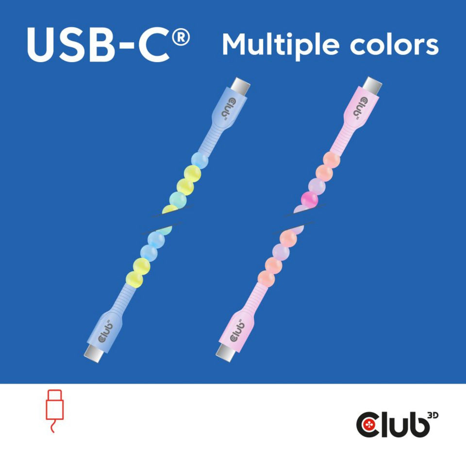 Club 3D usb-c beaded cable blue, 2 meter kabel (blauw)