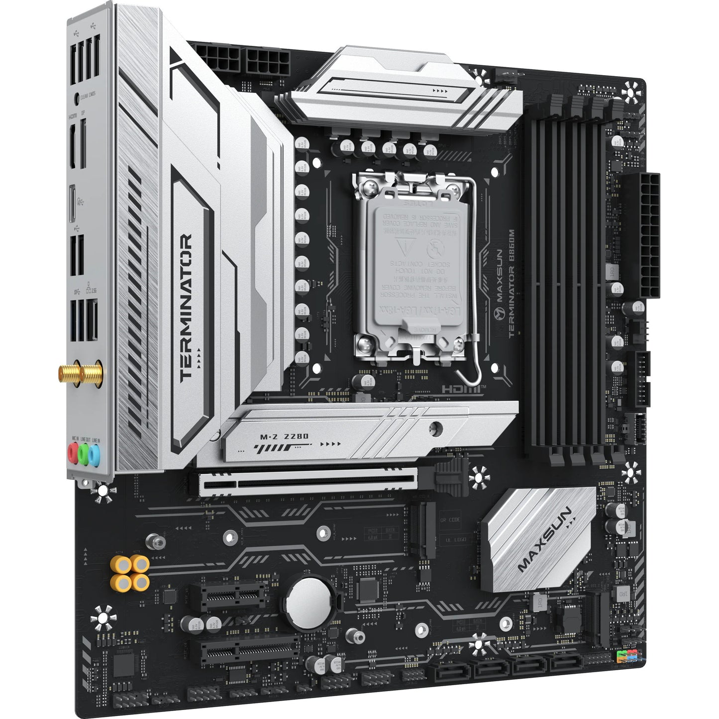 MAXSUN ms-terminator b860m wifi socket 1851 moederbord (zwart, raid, 2.5 gb-lan, wlan, bt, sound, µatx)