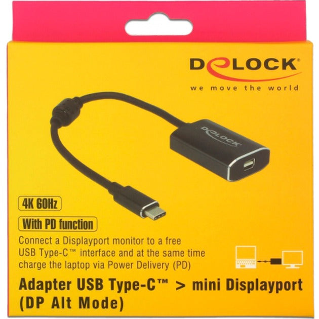 DeLOCK usb-c (male) > mini displayport (female) met pd functie adapter (donkergrijs, 0,2 meter)