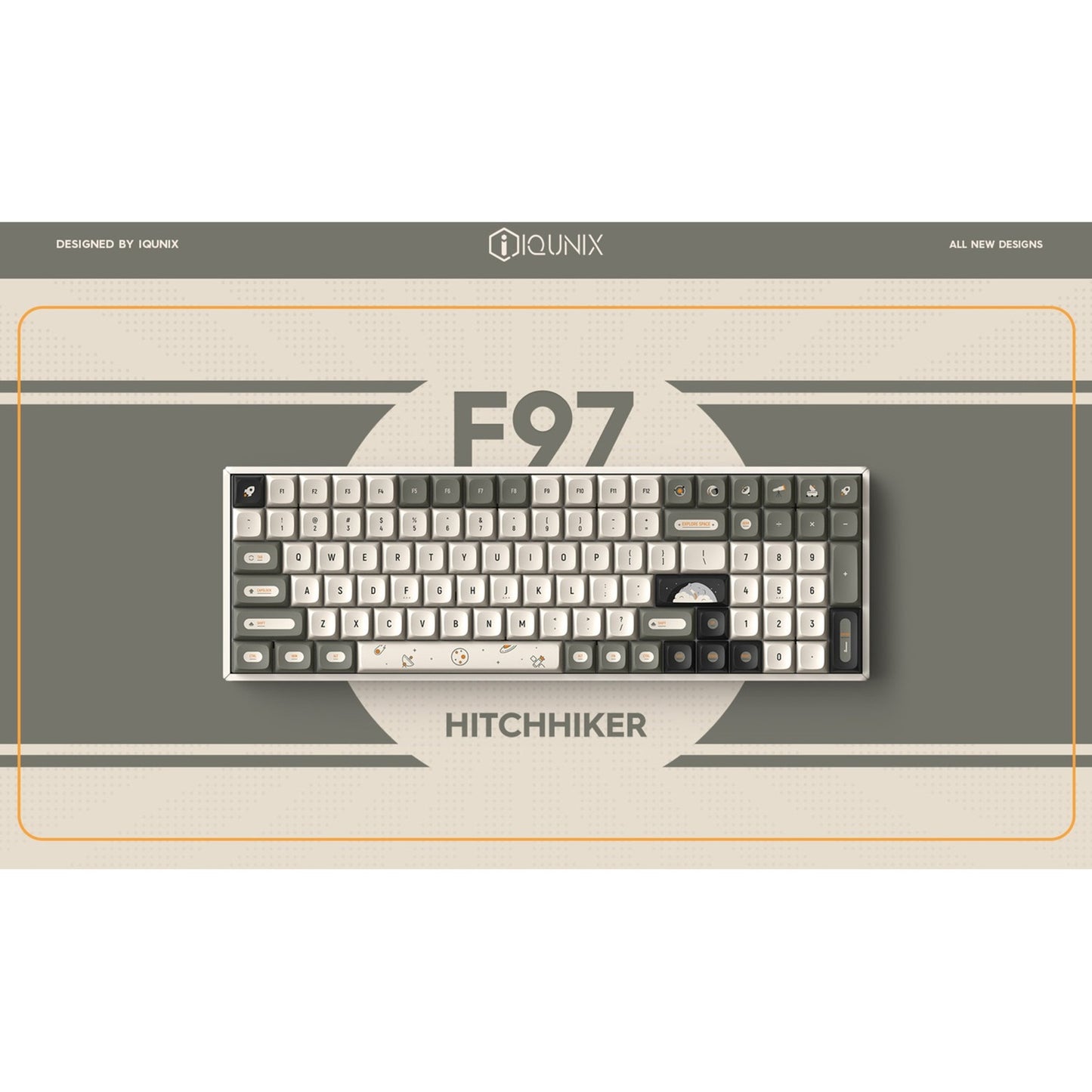 Iqunix F97 Hitchhiker Wireless Mechanical Keyboard (Grijs, US lay-out (QWERTY), Cherry MX Red, 96%, RGB leds, Hot-swappable, PBT, 2.4GHz | Bluetooth 5.1 | USB-C)