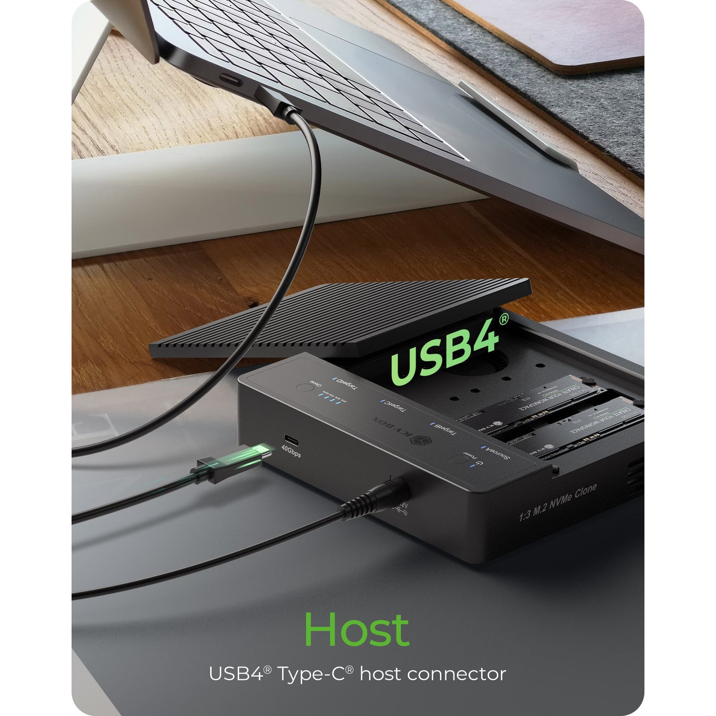 ICY BOX ib-4013mcl-c4 4-bays usb4® duplicator (1:3 klonen) dockingstation (zwart)