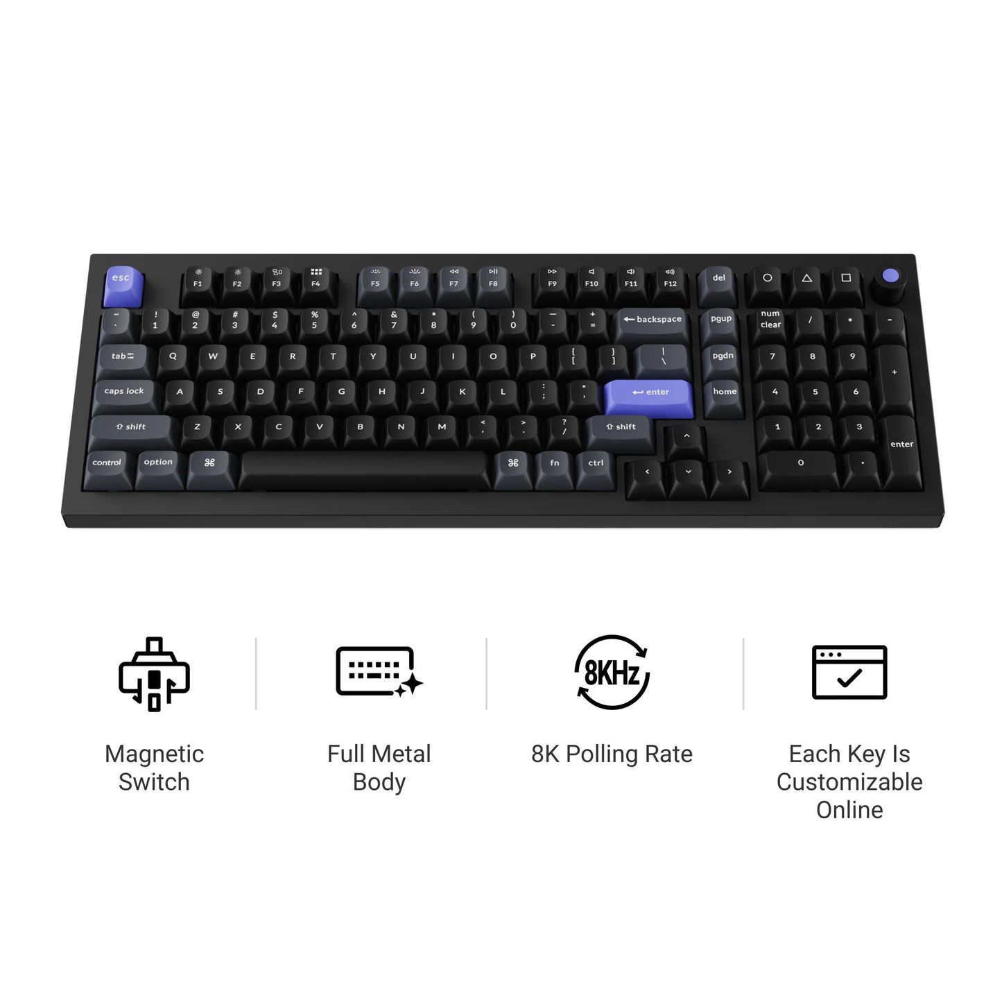 Keychron q5 he 8k magnetic switch keyboard (wit, us lay-out (qwerty), ultra-fast lime, 96%, rgb leds, osa double-shot pbt, hot swap, knob)