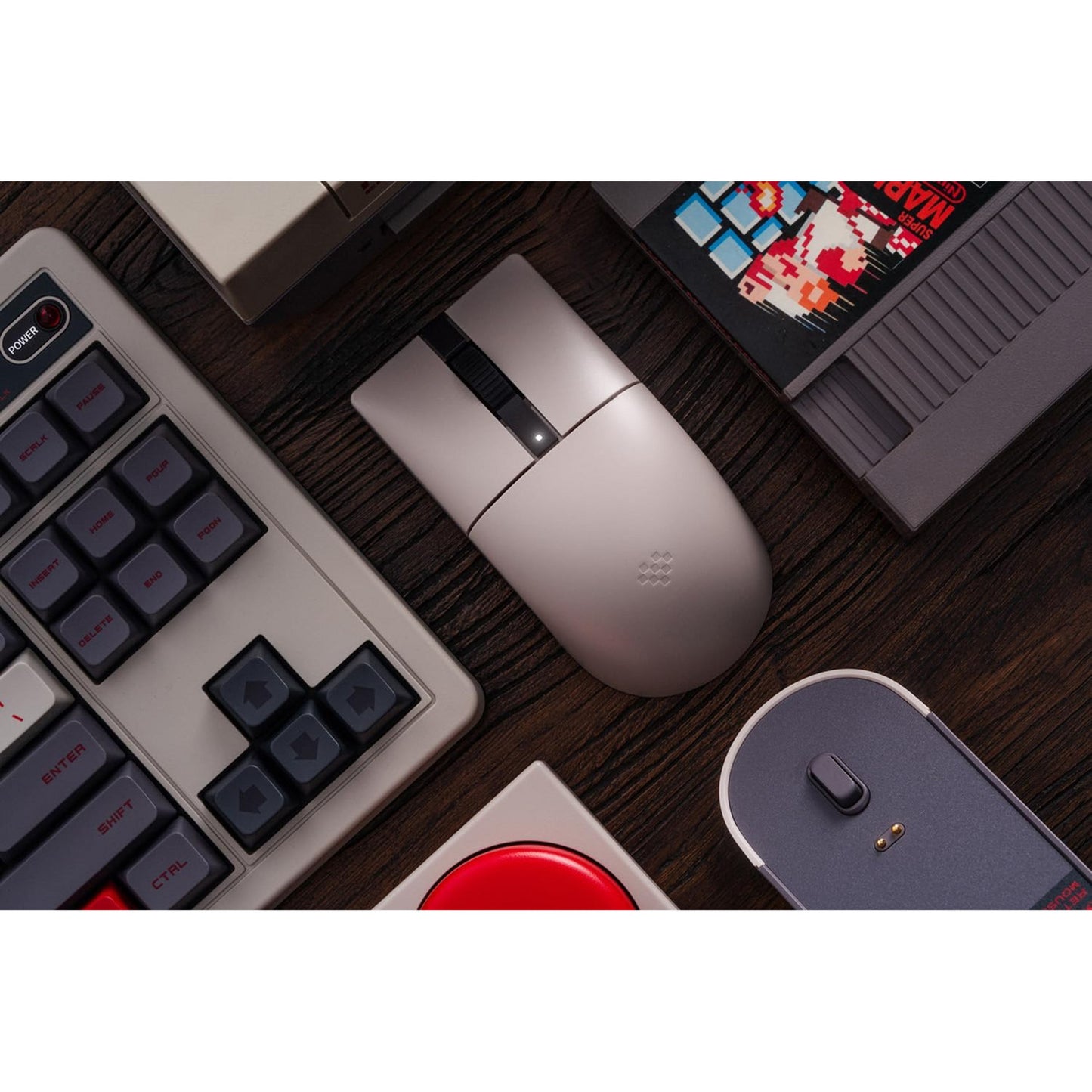 8BitDo retro r8 mouse - n edition (grijs rood, 50 - 26000 dpi, bluetooth usb-c 2.4 ghz)