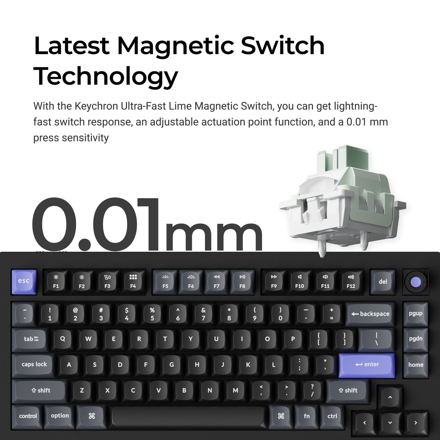 Keychron q1 he 8k magnetic switch keyboard (zwart, us lay-out (qwerty), ultra-fast lime, 75%, rgb, hot swap, 8k)