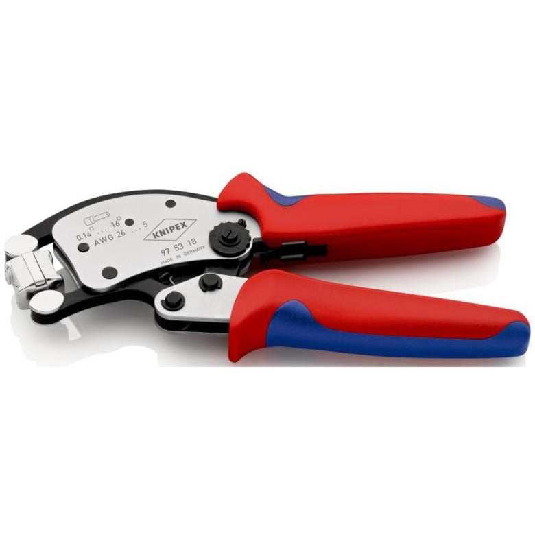 KNIPEX twistor 16 zelfinstellende krimptang voor adereindhulzen (rood blauw, met draaibare krimpkop)