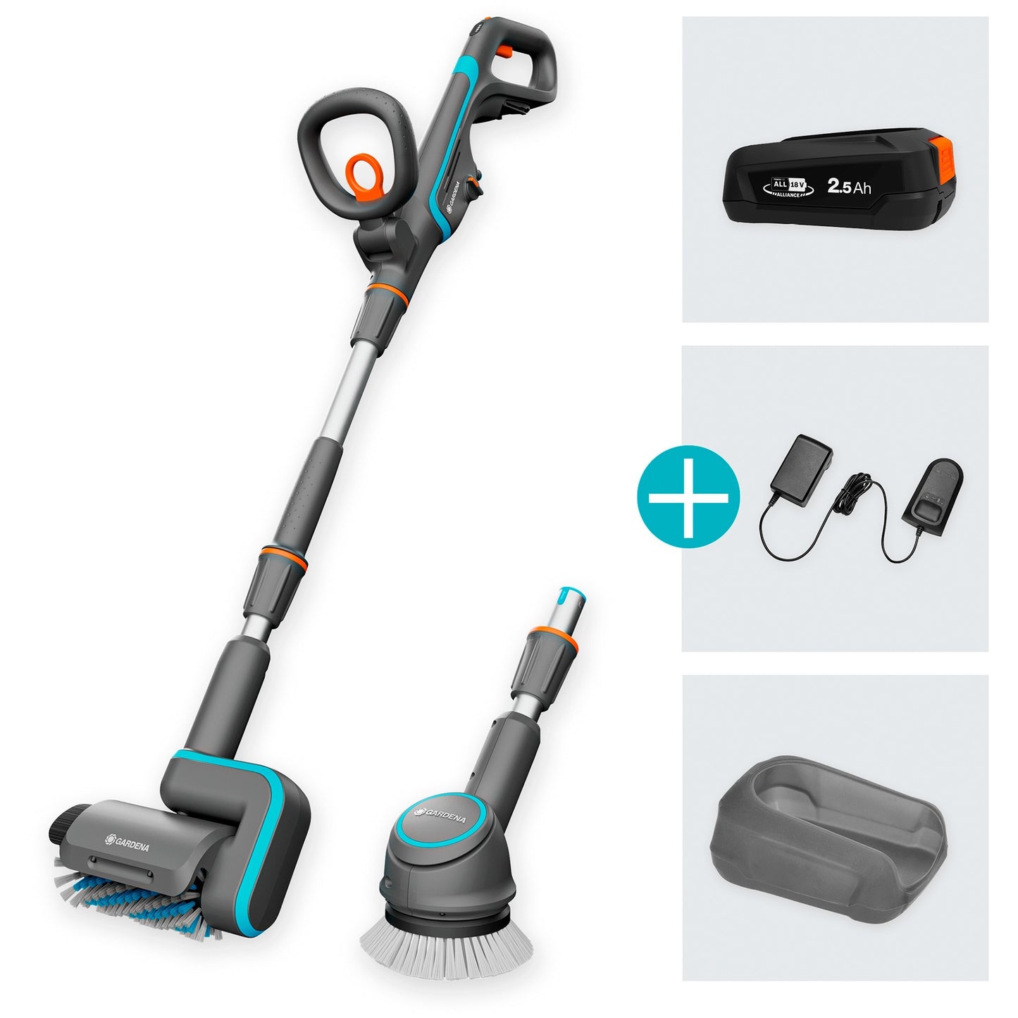 GARDENA accu-multireiniger aquabrush universal 04 18v p4a set vloerreiniger (grijs turquoise, 14842-20)