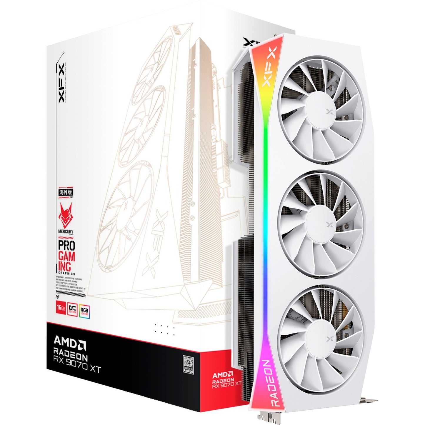 XFX radeon rx 9070 xt oc mercury rgb grafische kaart (wit, rdna4, gddr6, 3x displayport, 1x hdmi 2.1)