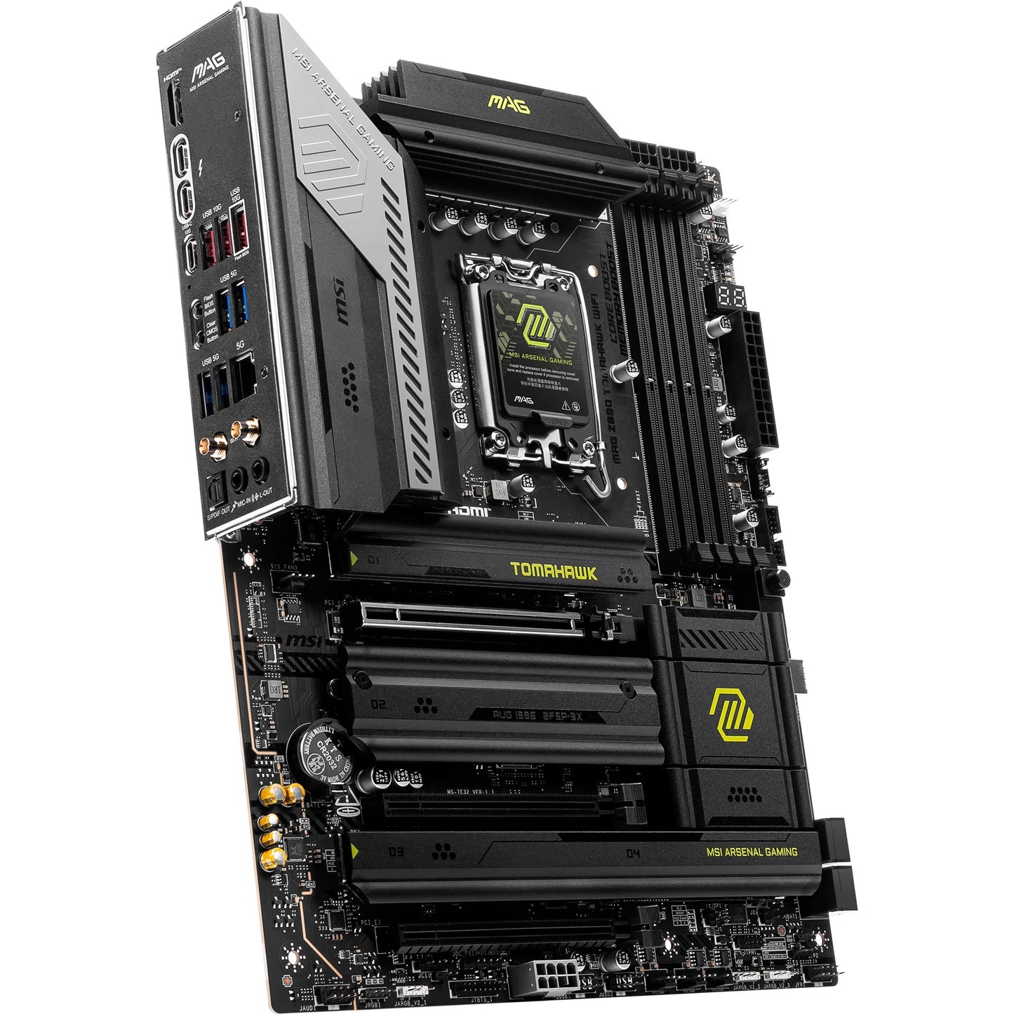 MSI mag z890 tomahawk wifi socket 1851 moederbord (zwart geel, raid, 5gb-lan, wi-fi 7, bt, sound, atx)