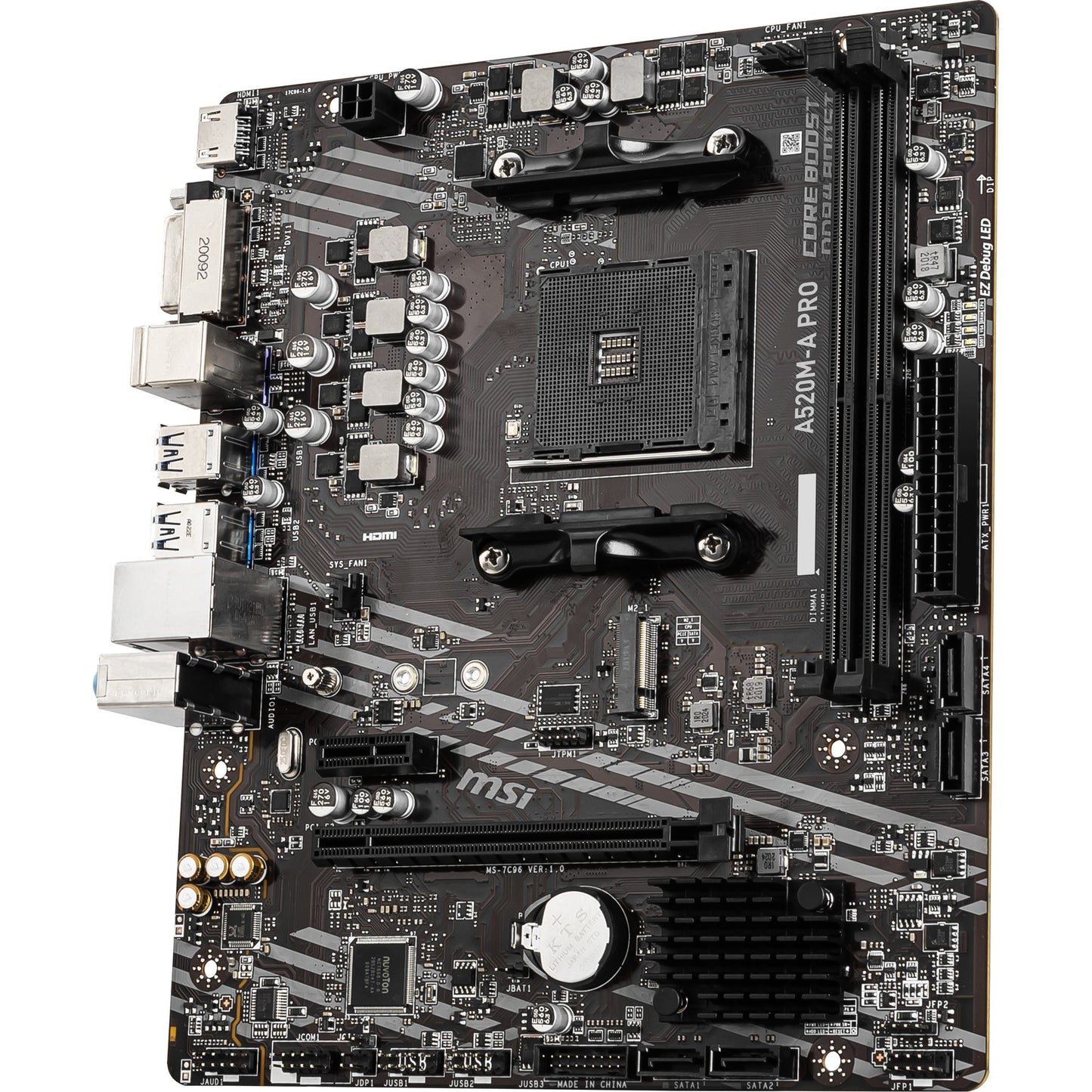 MSI a520m-a pro socket am4 moederbord (zwart grijs, raid, gb-lan, sound, µatx)