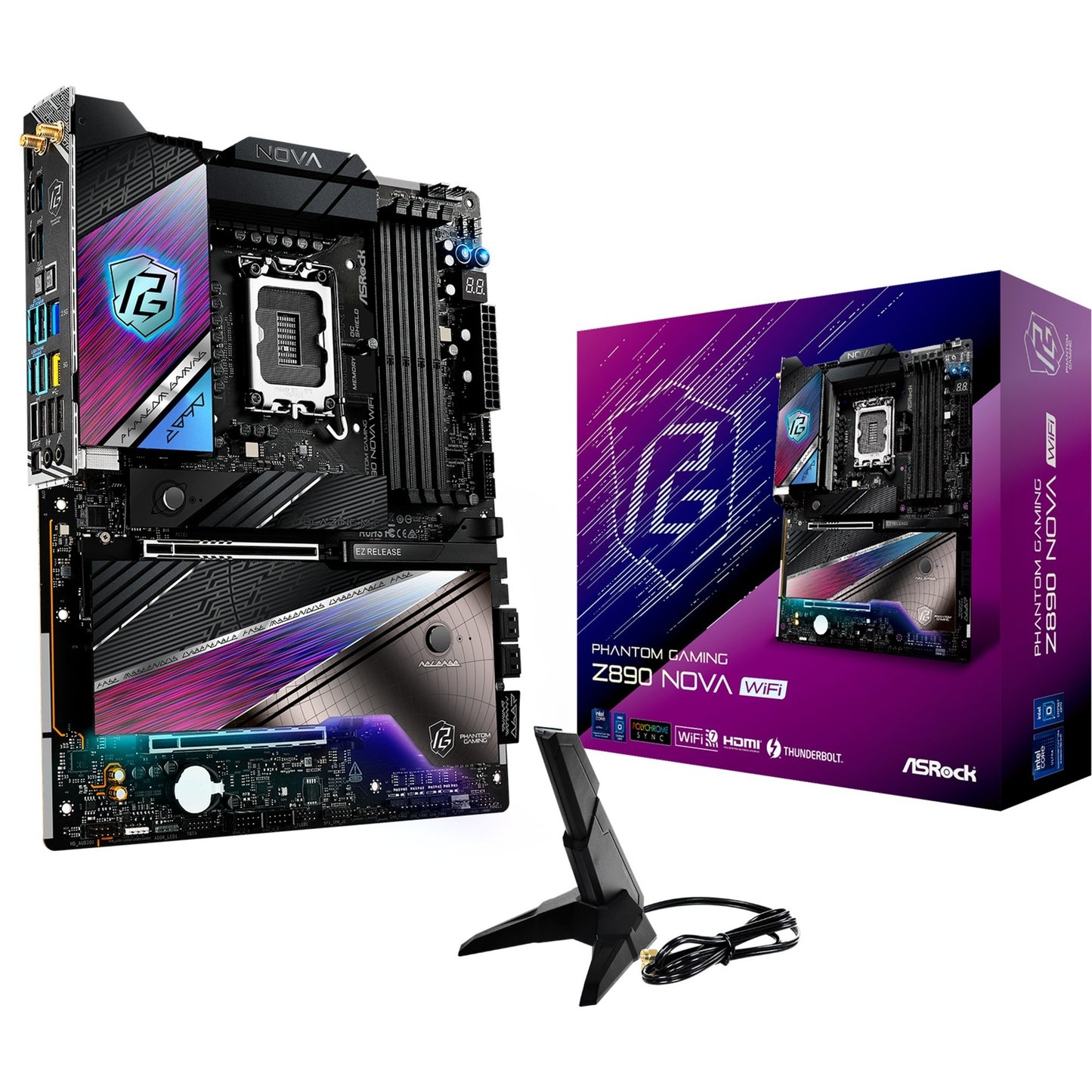 ASRock z890 nova wifi socket 1851 moederbord (zwart, raid, 5gb-lan, 2.5gb-lan, wi-fi 7, bt, sound, atx)