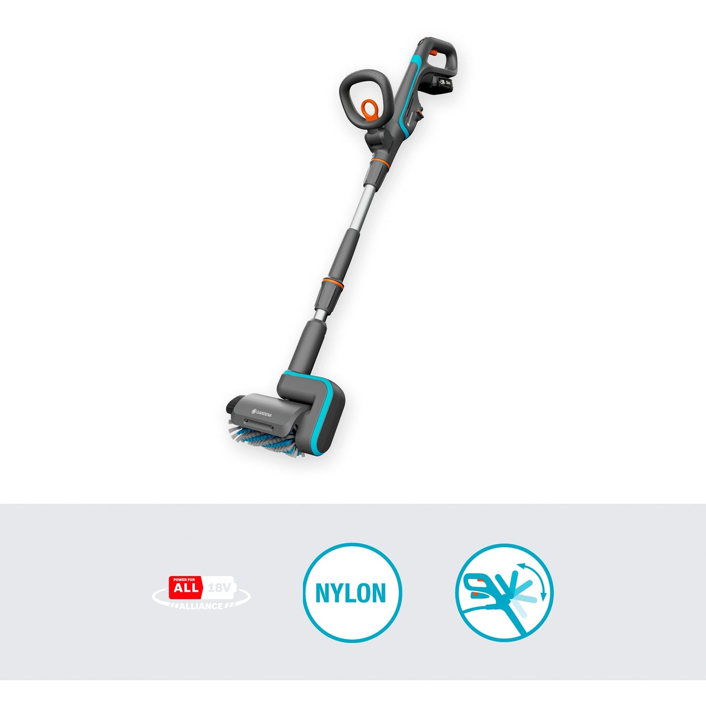 GARDENA accu-multireiniger aquabrush patio 03 18v p4a set vloerreiniger (grijs turquoise, 14841-20)