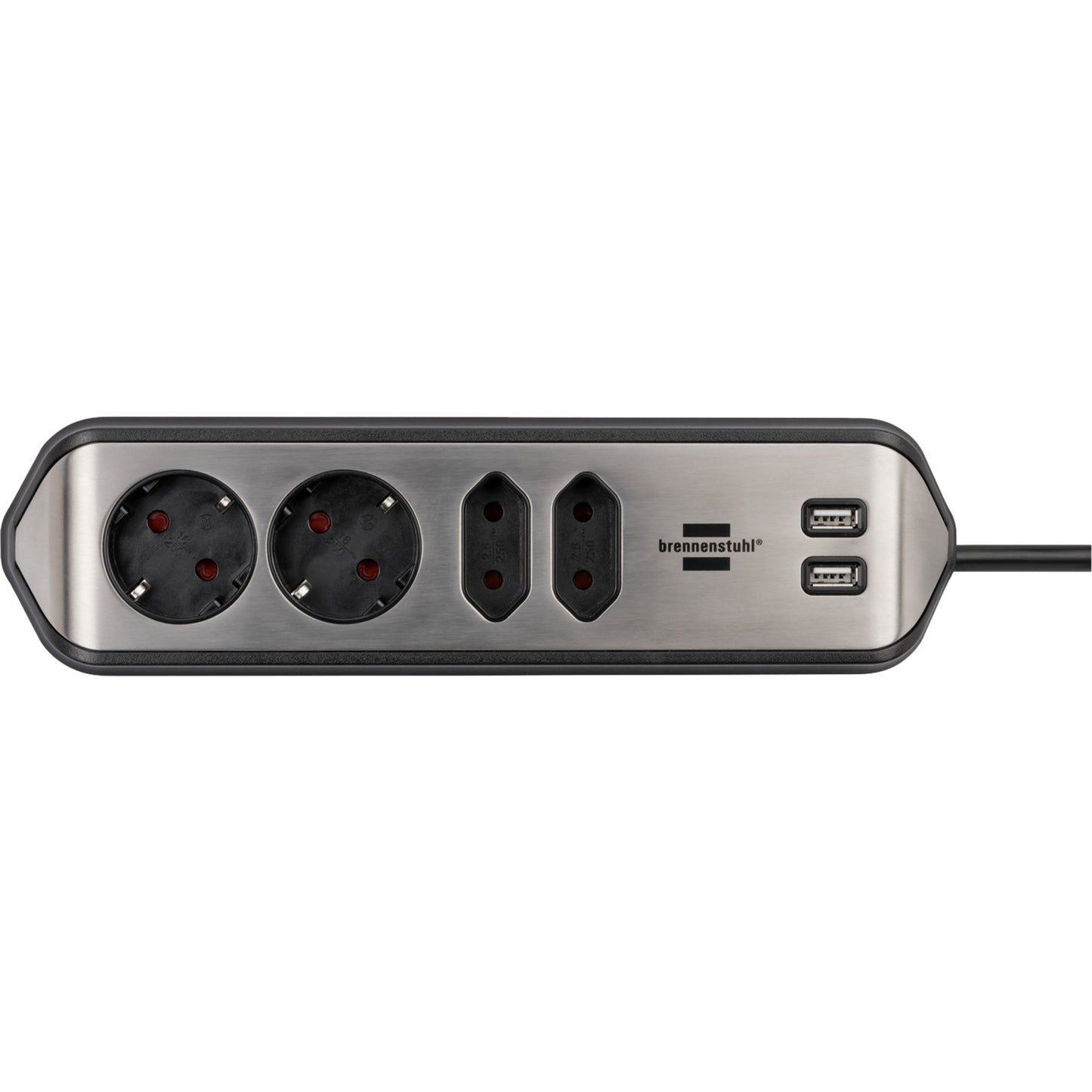 Brennenstuhl estilo hoekstekkerdoos 4-voudig stekkerdoos (zwart roestvrij staal, 2x usb)