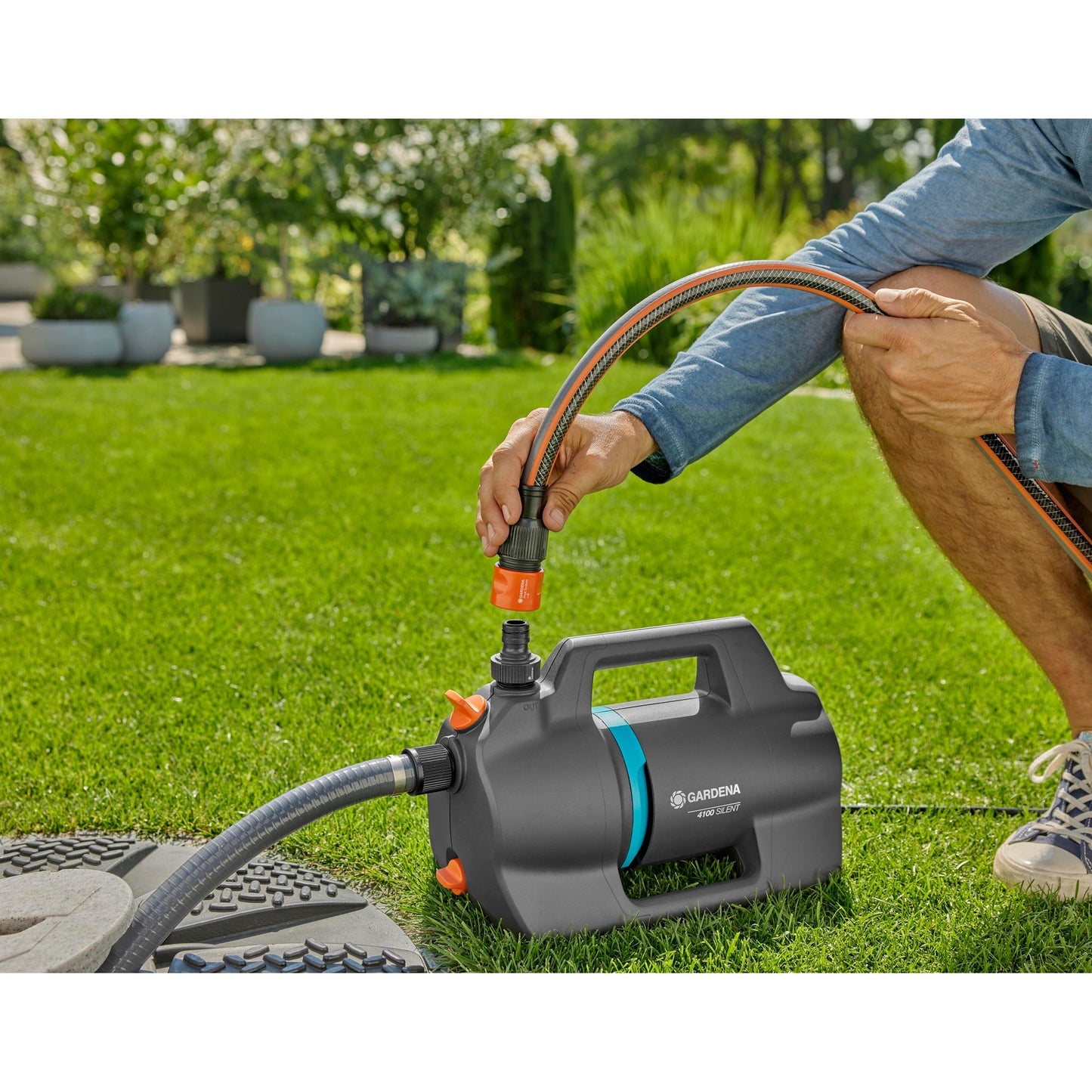 GARDENA besproeiingspomp 4100 silent (donkergrijs turquoise, 550 watt)