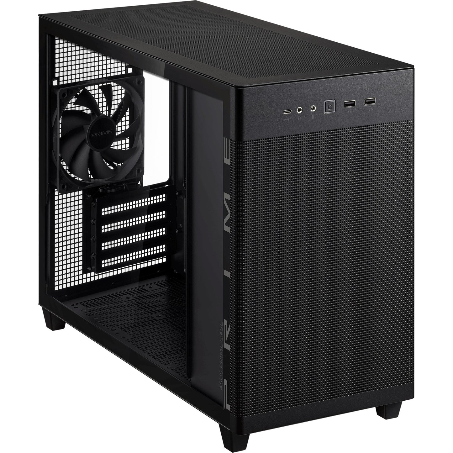 ASUS prime ap201 mini tower behuizing (zwart | 2x usb-a | 1x usb-c | tempered glass)