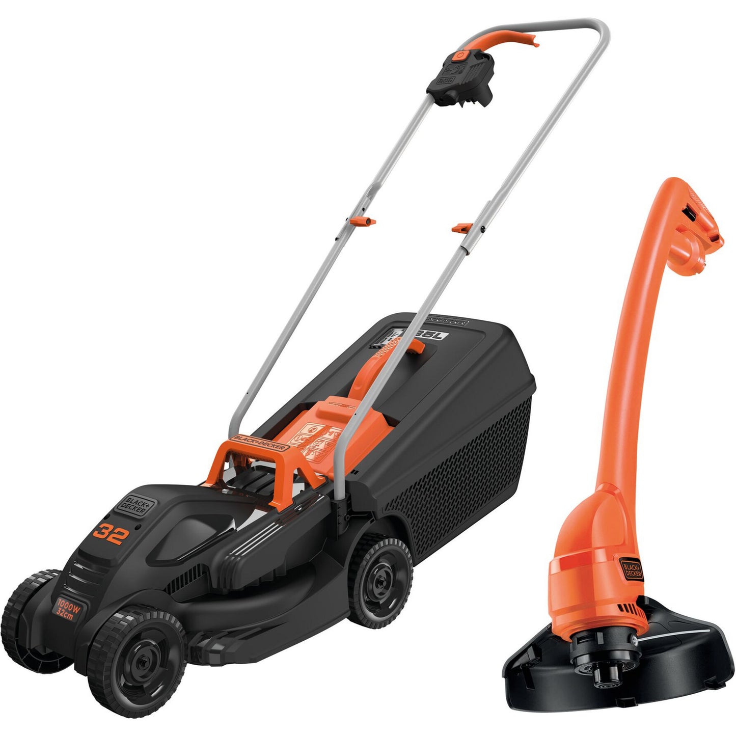 BLACK+DECKER 1000w 32cm grasmaaier + 250w grastrimmer (zwart oranje, gazons tot 250m²)
