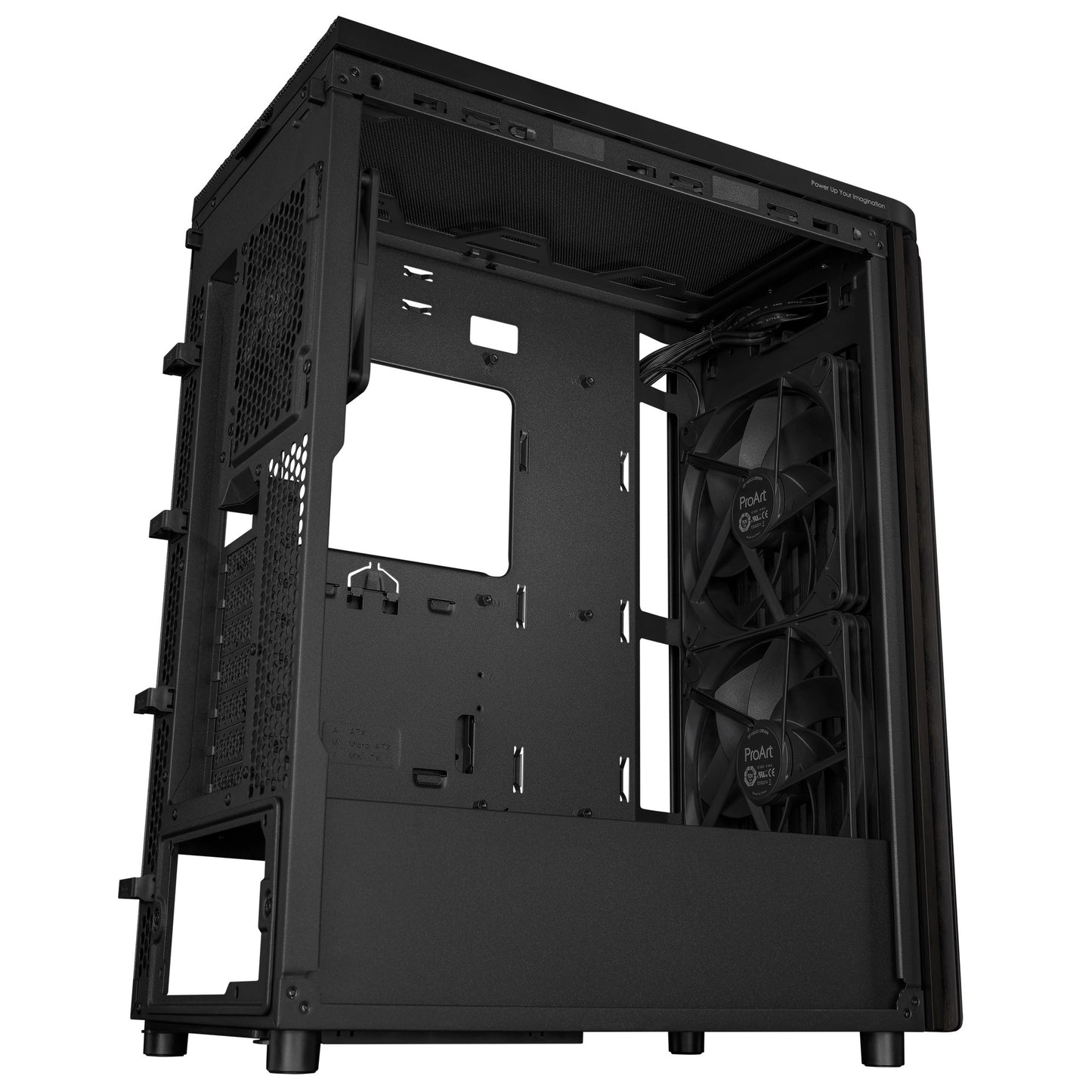 ASUS proart pa401 wood edition - metal panel midi tower behuizing (zwart | 2x usb-a | 1x usb-c)