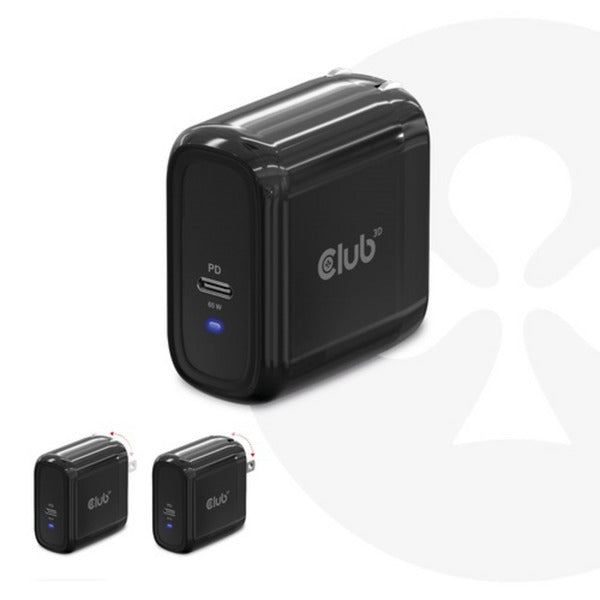 Club 3D travel charger pps 65w gan technology (zwart, usb-c, power delivery(pd) 3.0)