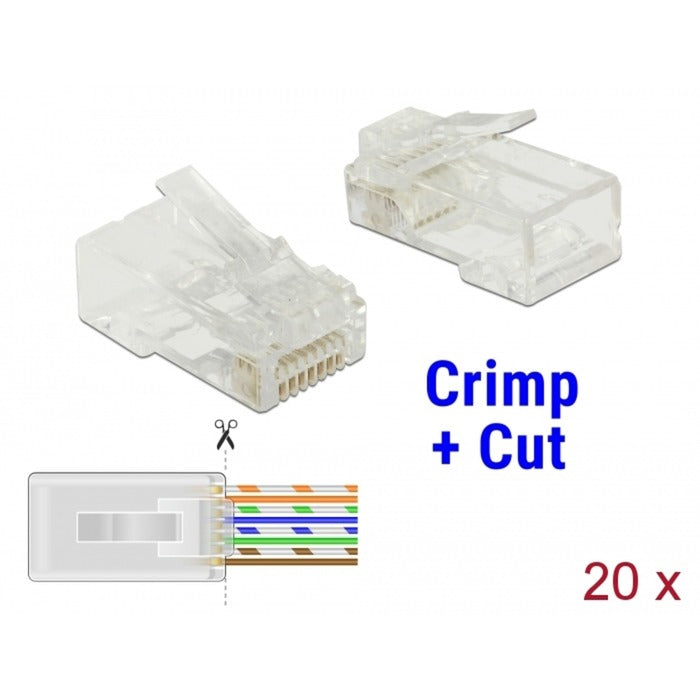 DeLOCK rj45 crimp+cut plug cat.6 utp stekker (transparant, 20 stuks)